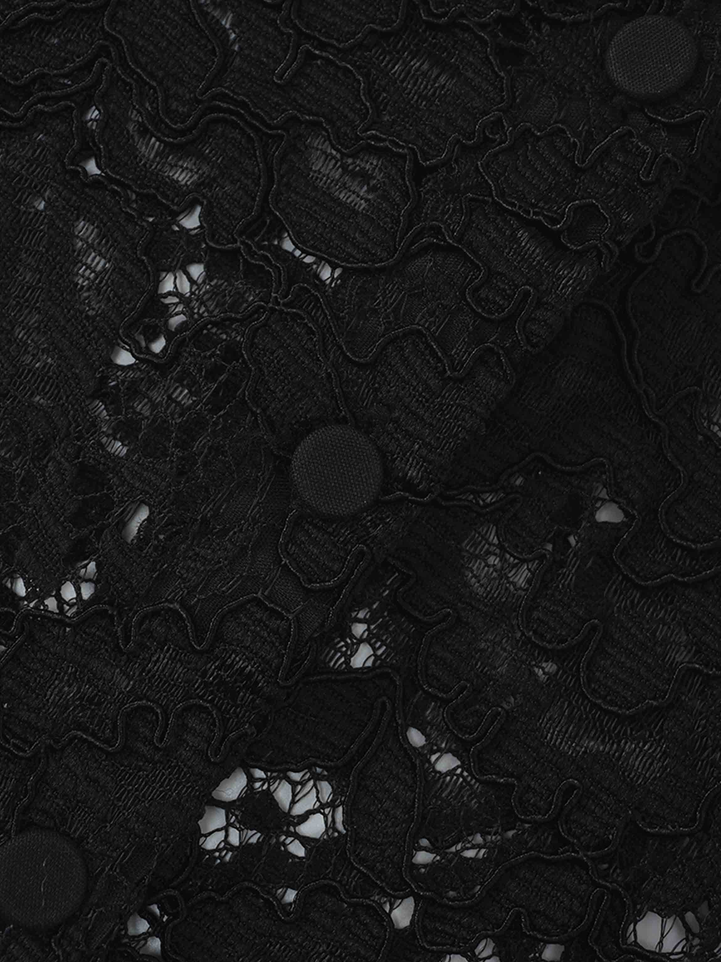 Lace Button Down Cardigan Top-Black