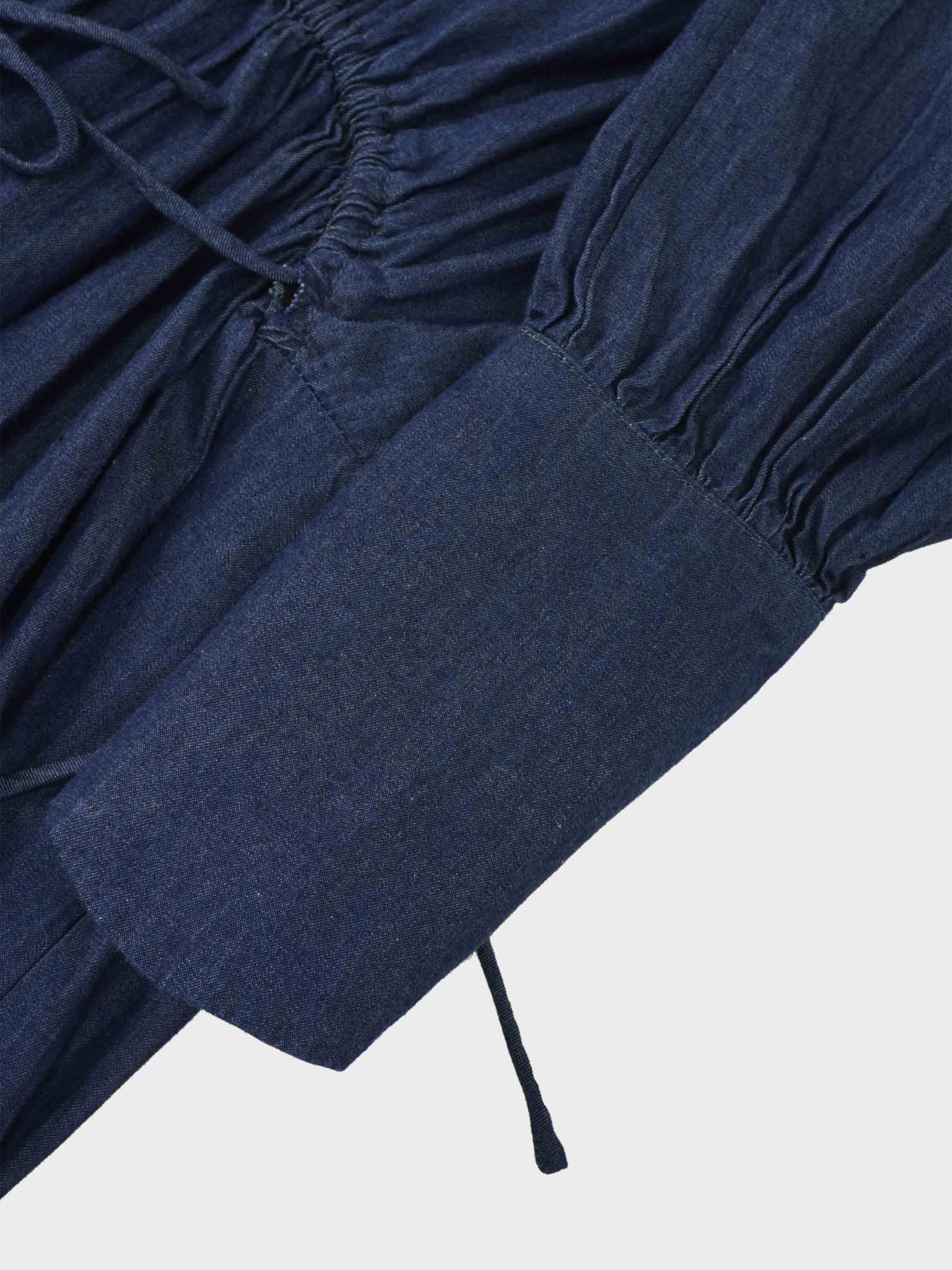 High Waist Drawstring Maternity Dress-Dark Denim