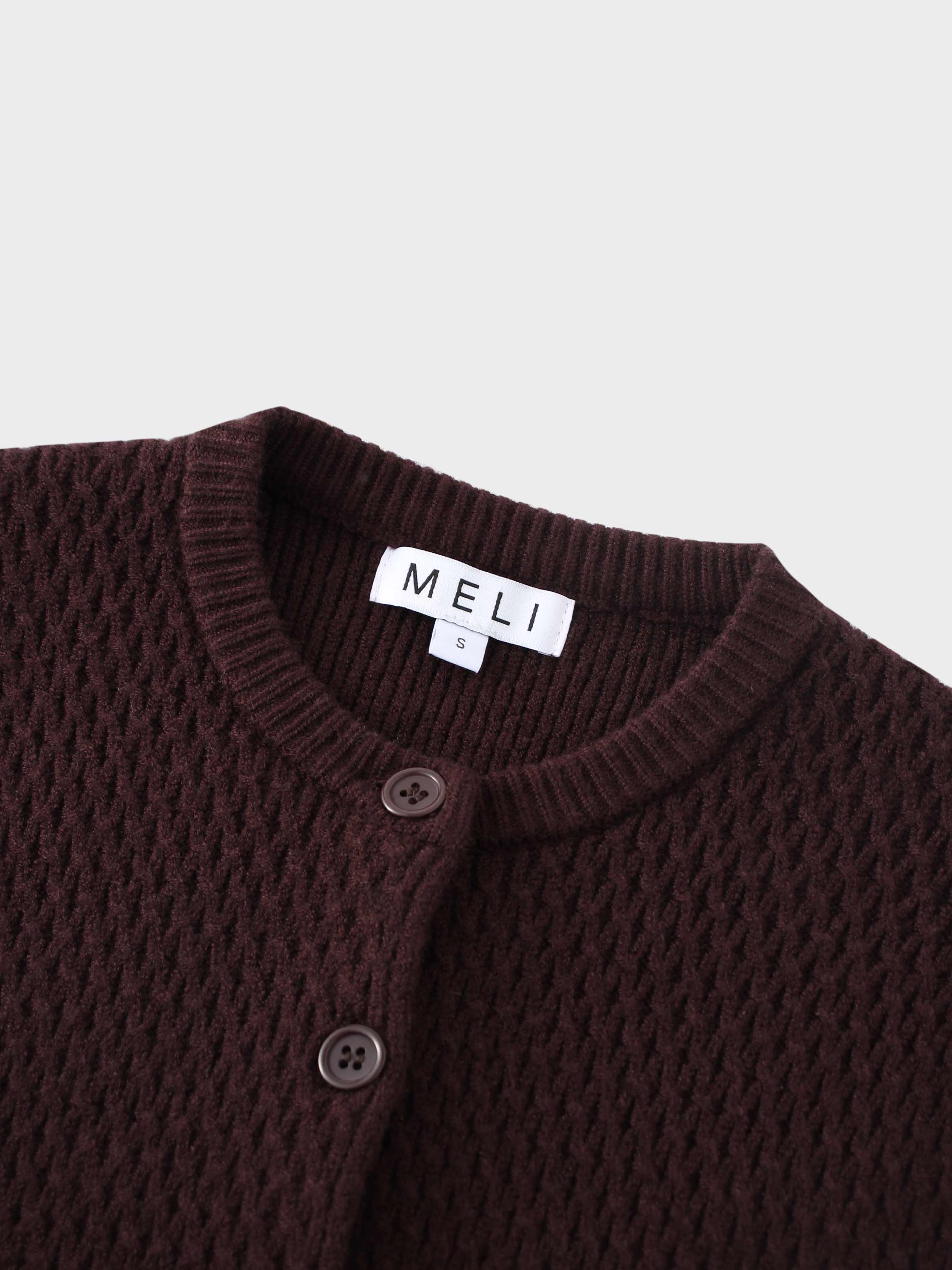 Textured Crew Cardigan-Chocolate Brown