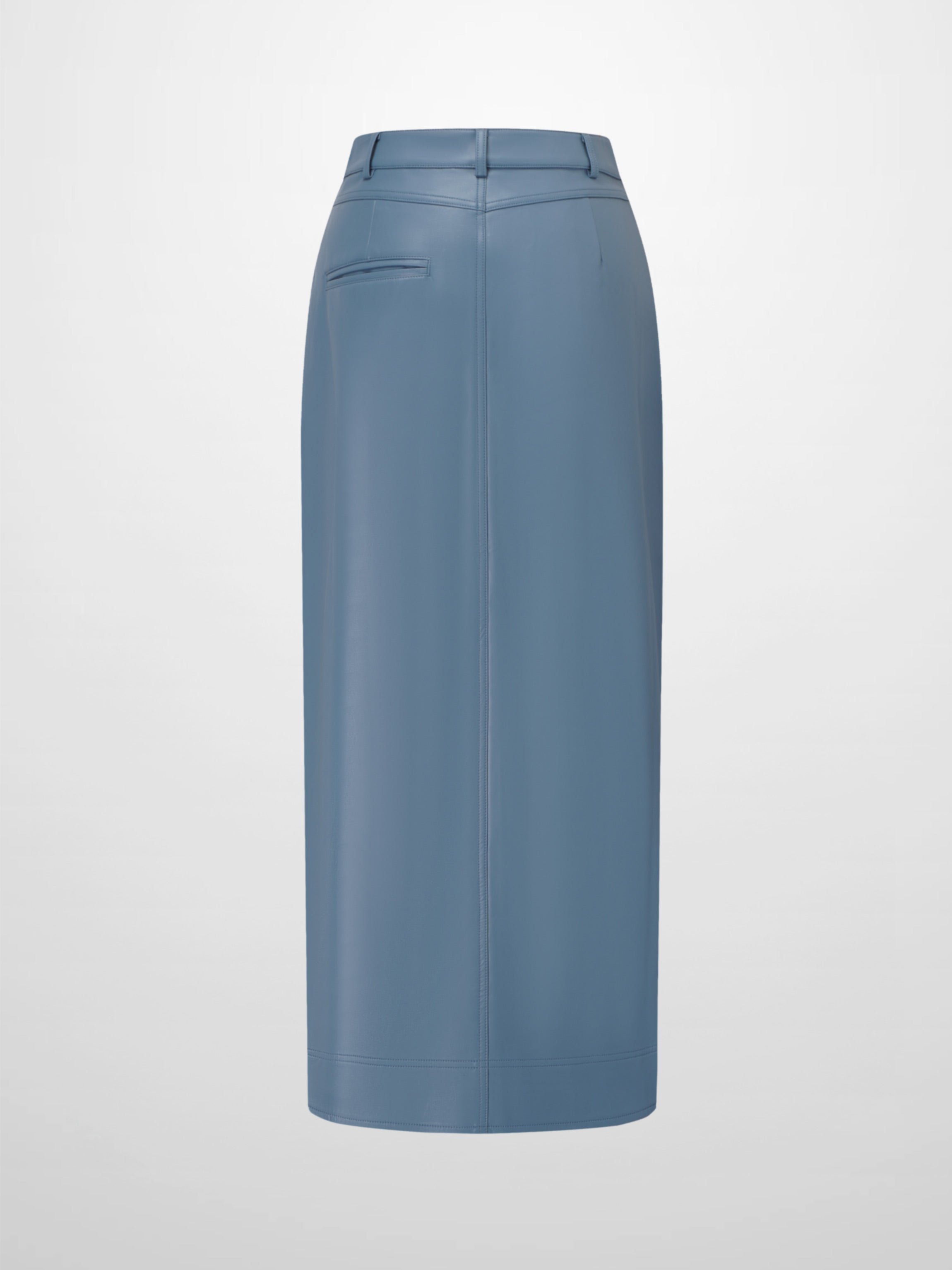 Front Pocket Straight Faux Leather Skirt-Denim Blue