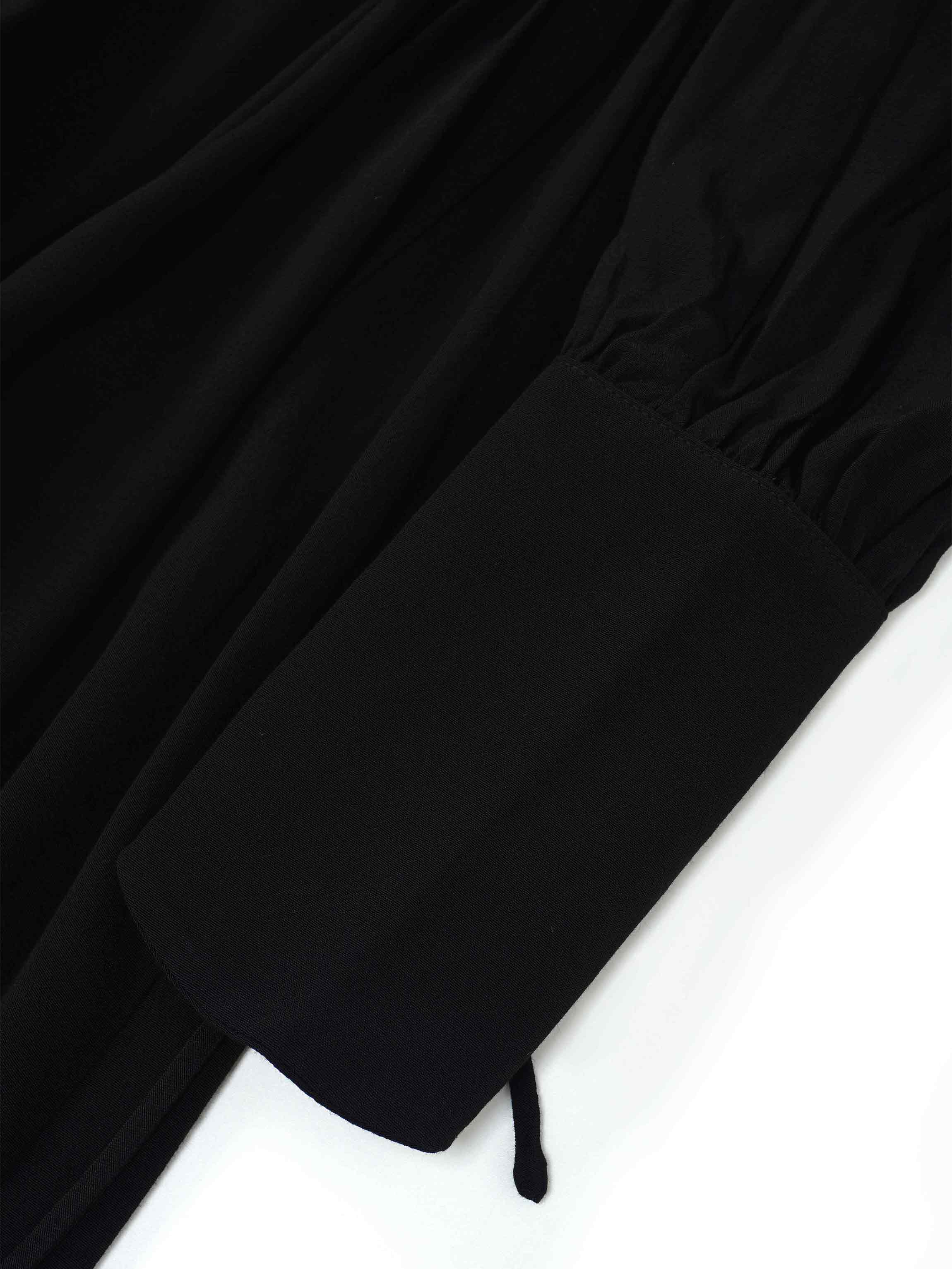 High Waist Drawstring Maternity Dress-Black