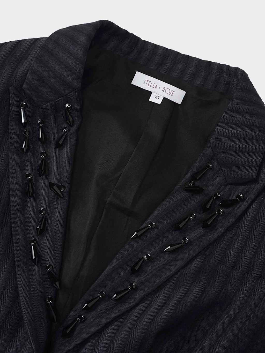 Herringbone Crop Beaded Blazer-Grey/Black
