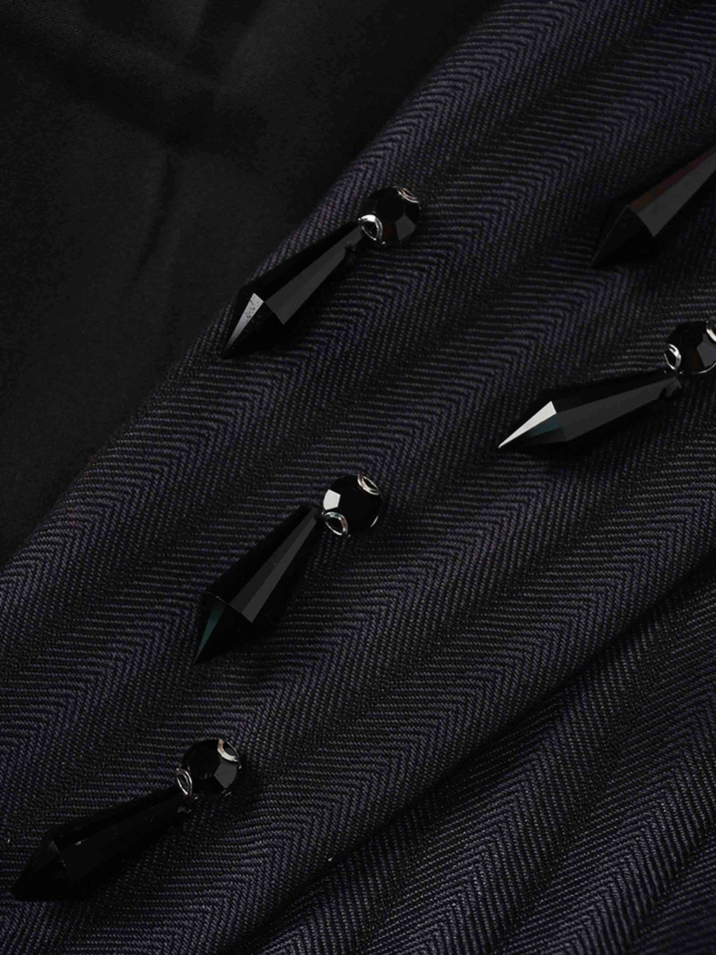 Herringbone Crop Beaded Blazer-Grey/Black