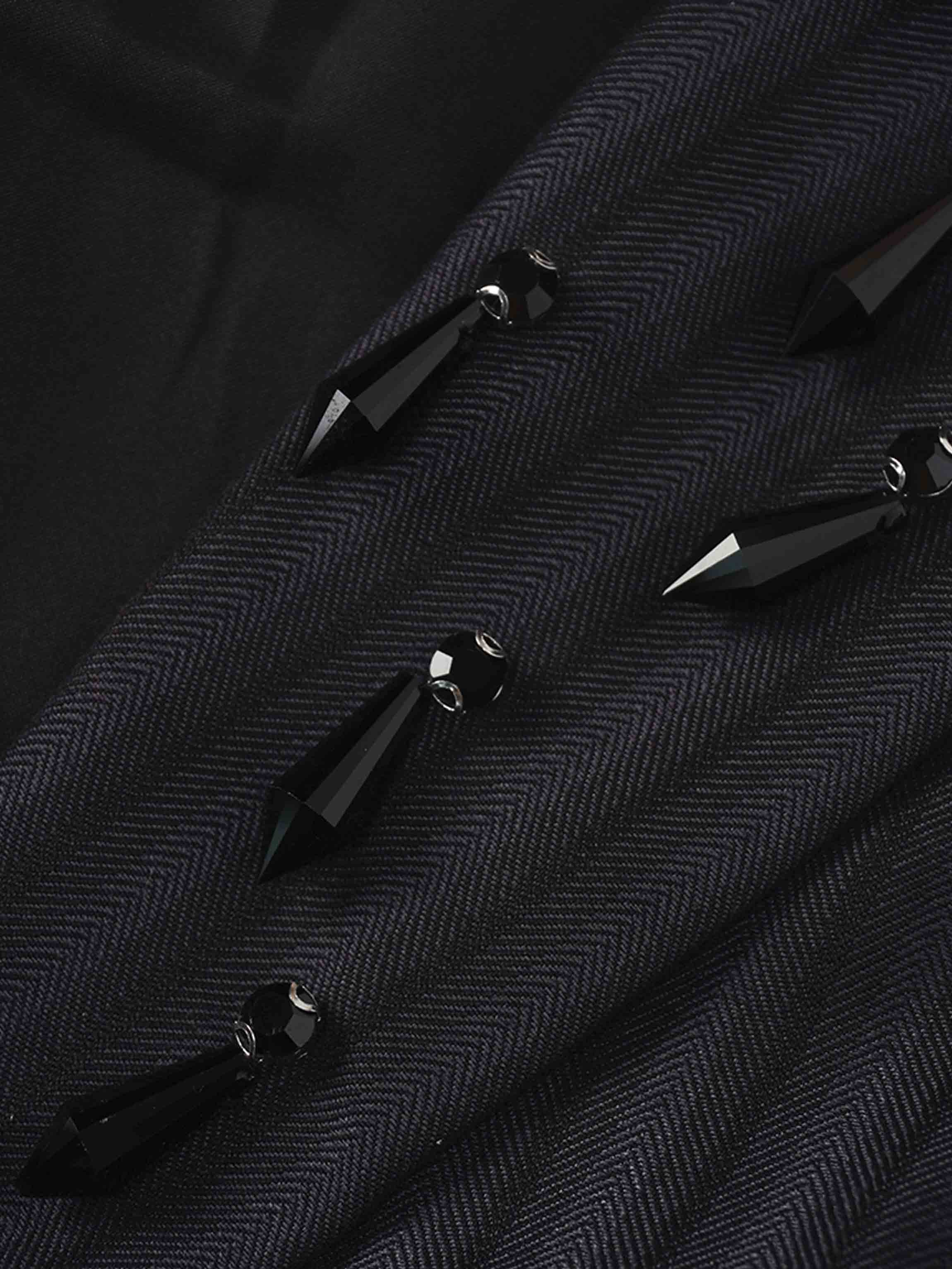 Herringbone Crop Beaded Blazer-Grey/Black