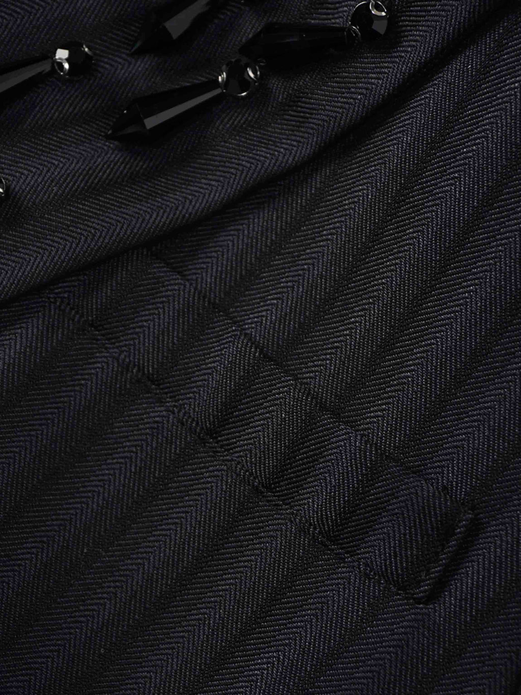 Herringbone Crop Beaded Blazer-Grey/Black