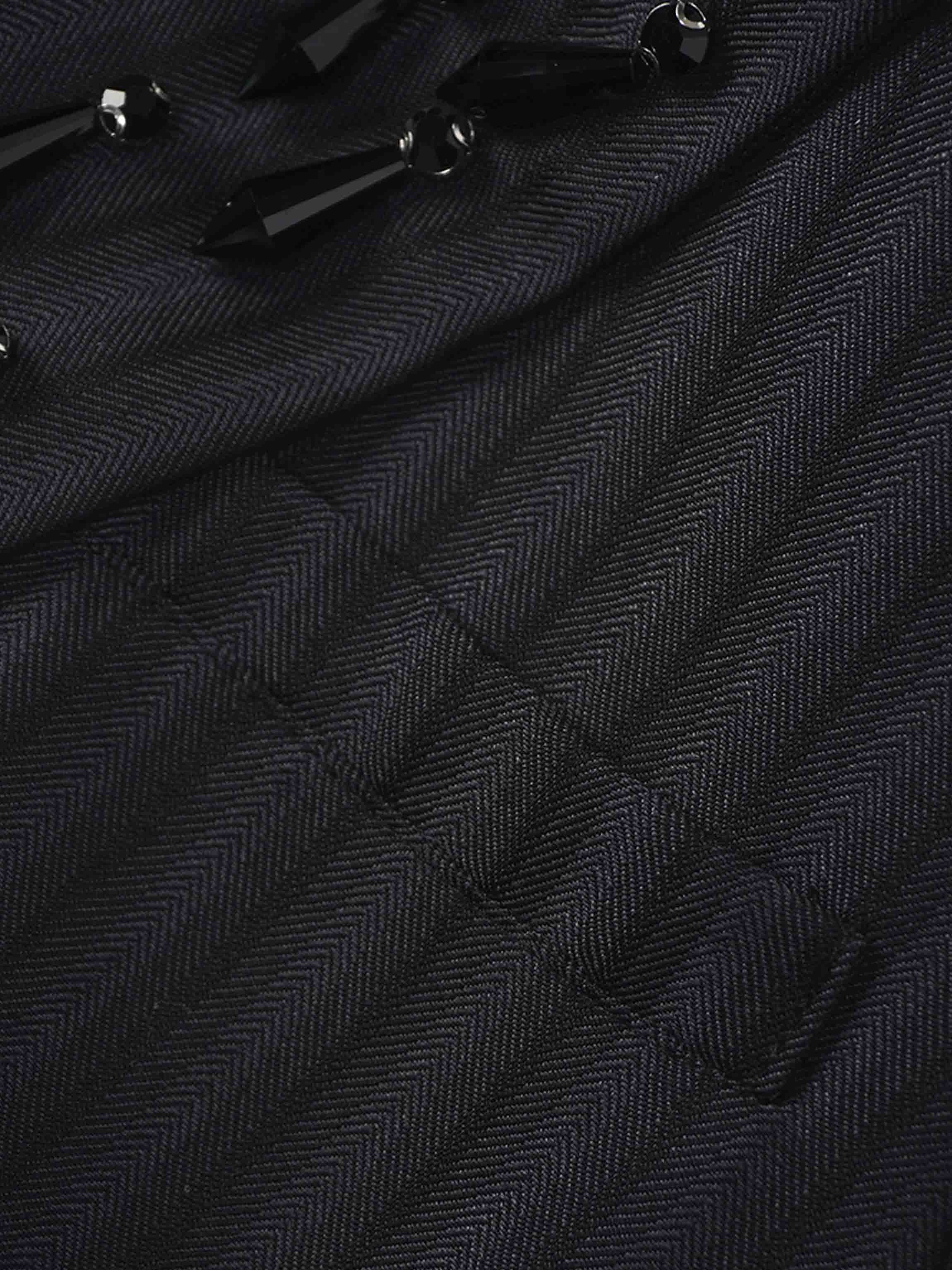 Herringbone Crop Beaded Blazer-Grey/Black