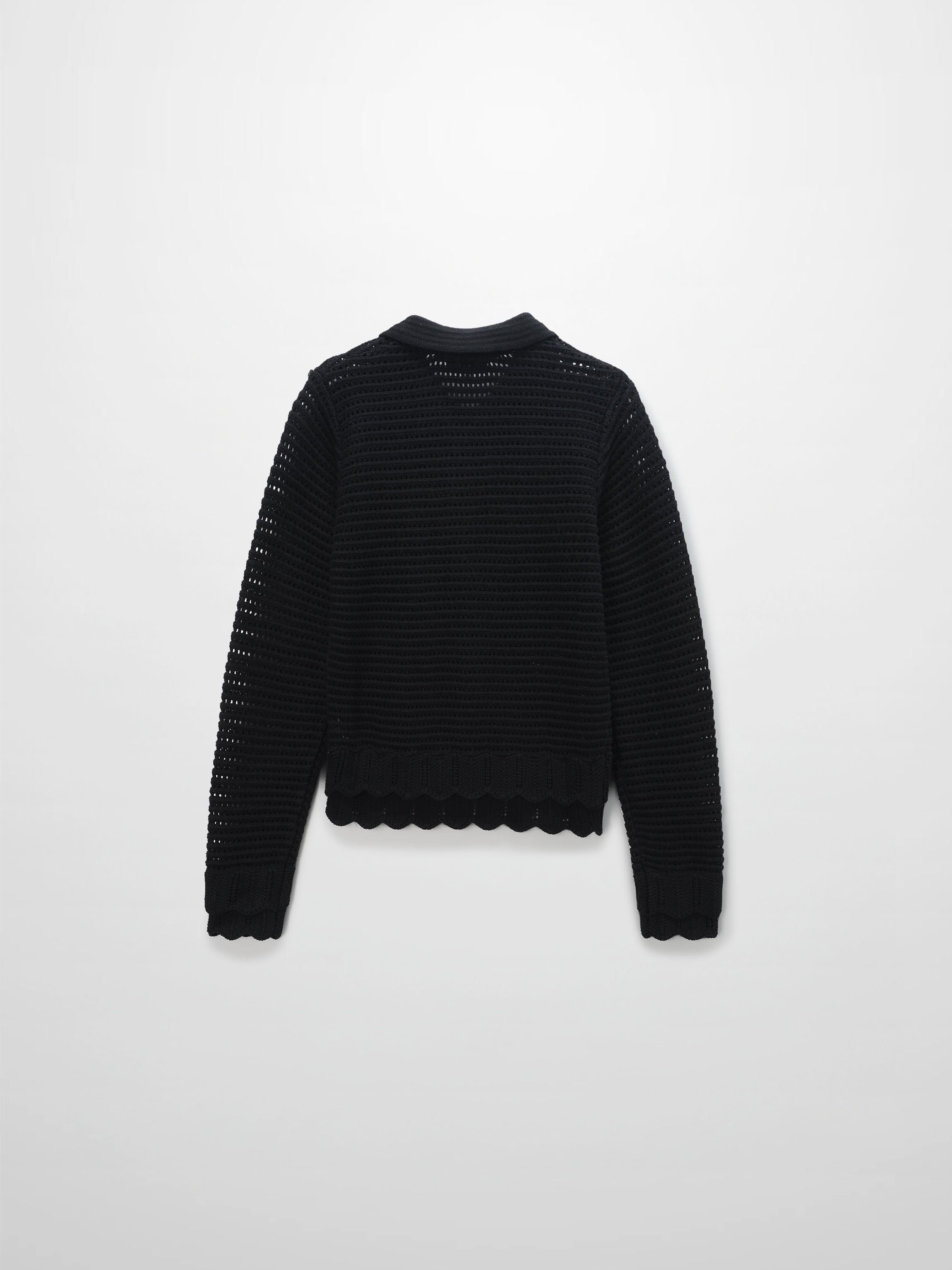 Crochet Ruffle Cardigan-Black