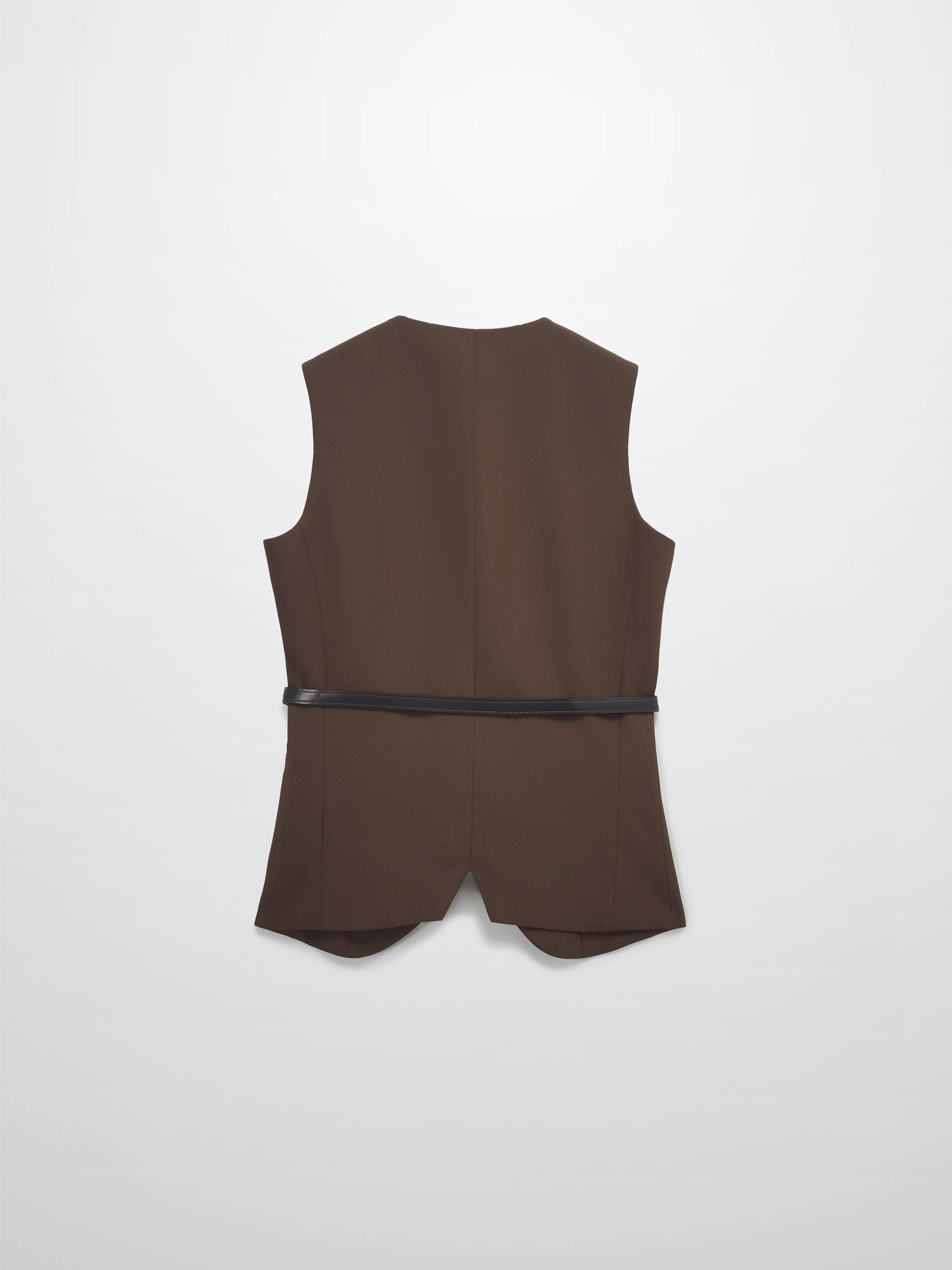 Button Down Crepe Vest-Brown