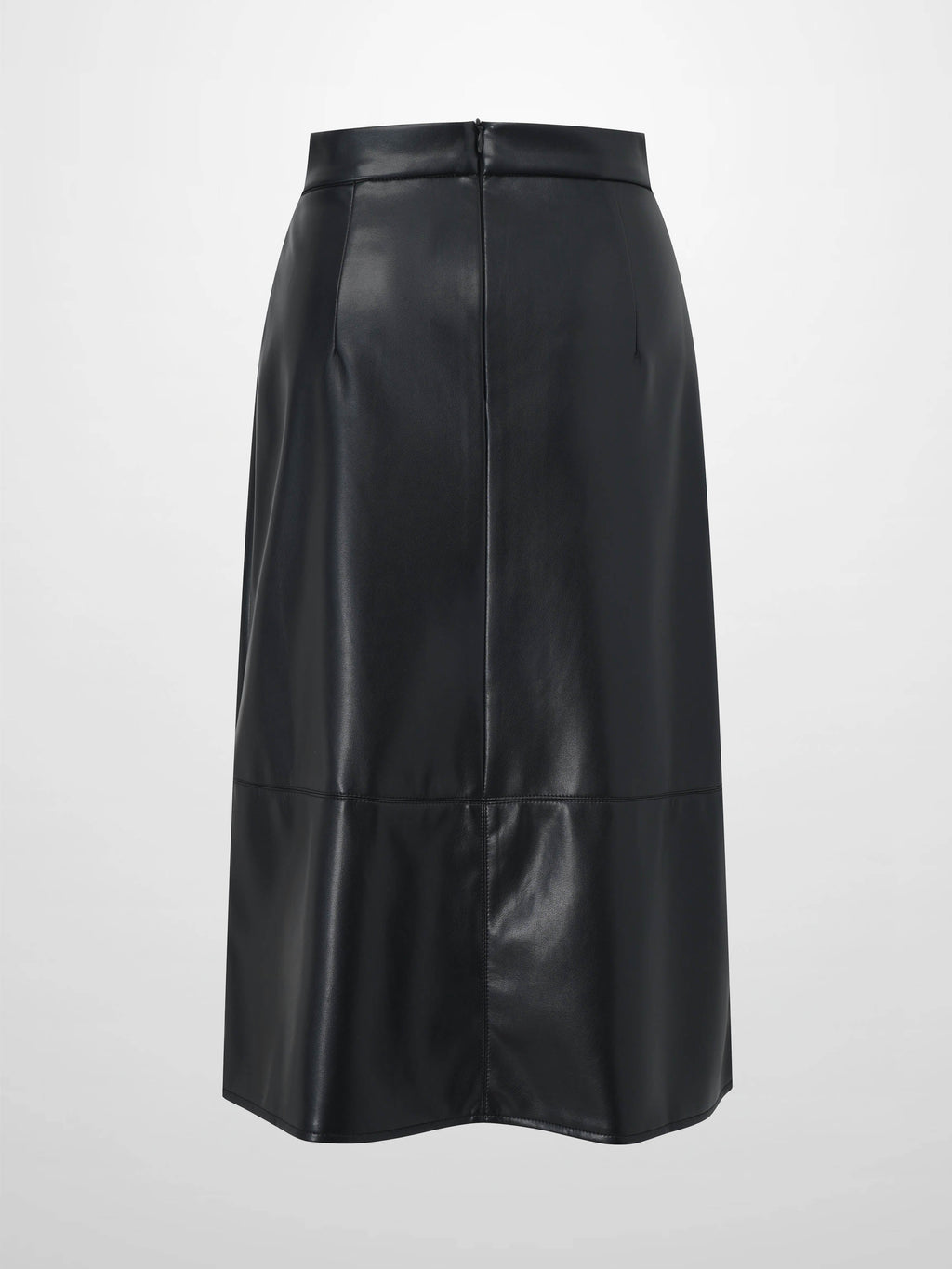 Short A-Line Seamed Faux Leather Skirt-Black