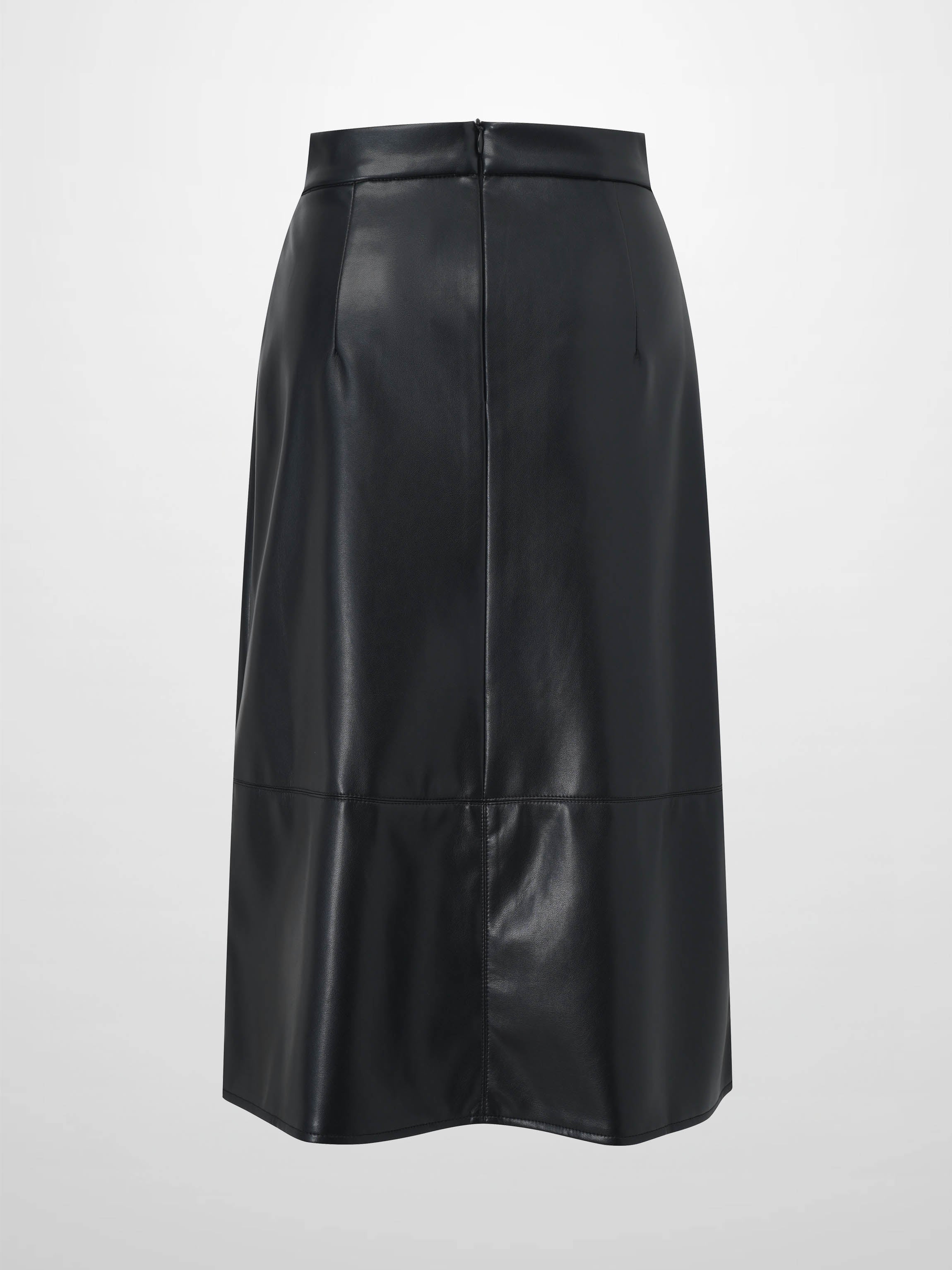 Short A-Line Seamed Faux Leather Skirt-Black
