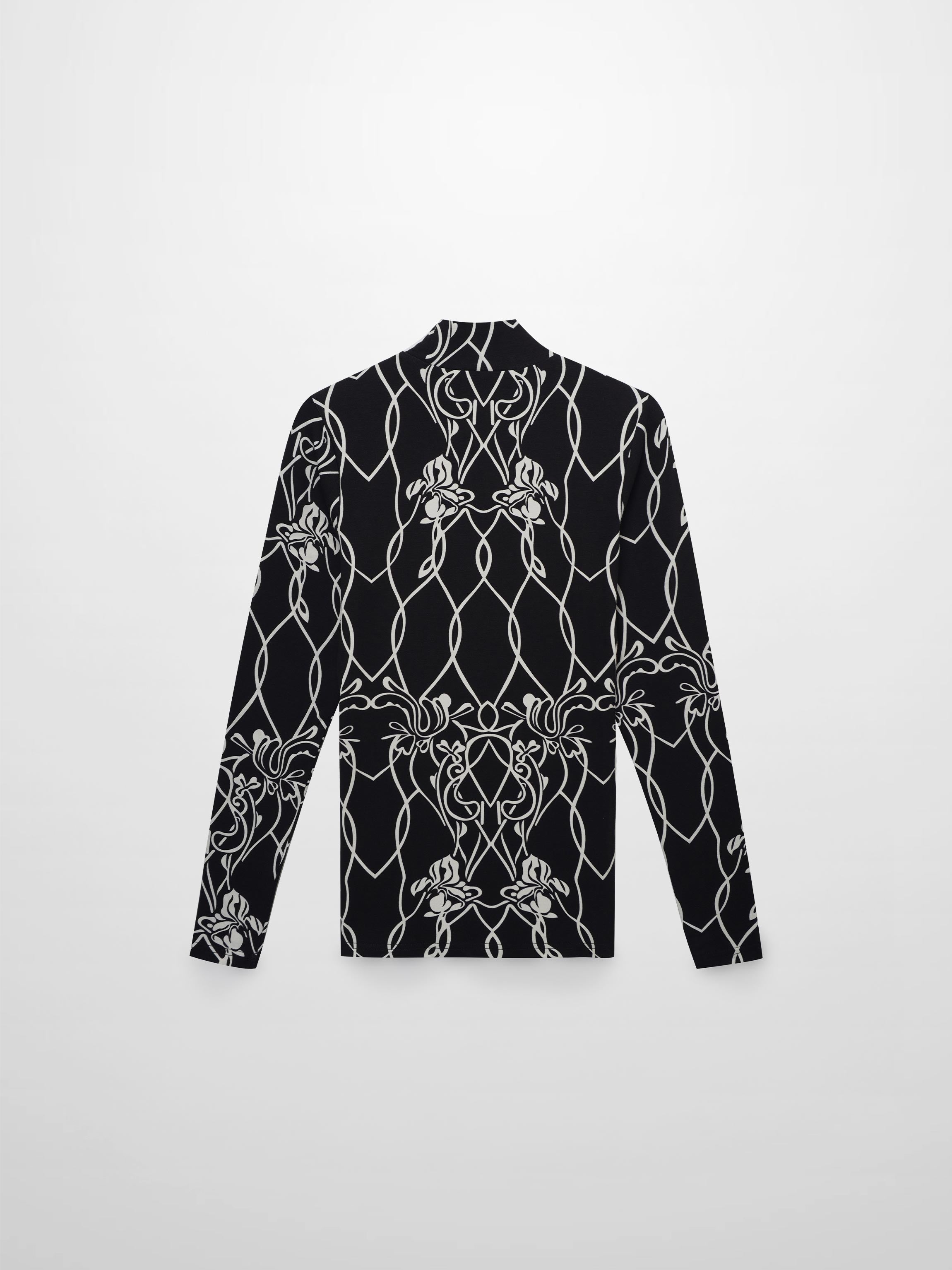 Printed Modal Turtleneck-Floral Vines Black
