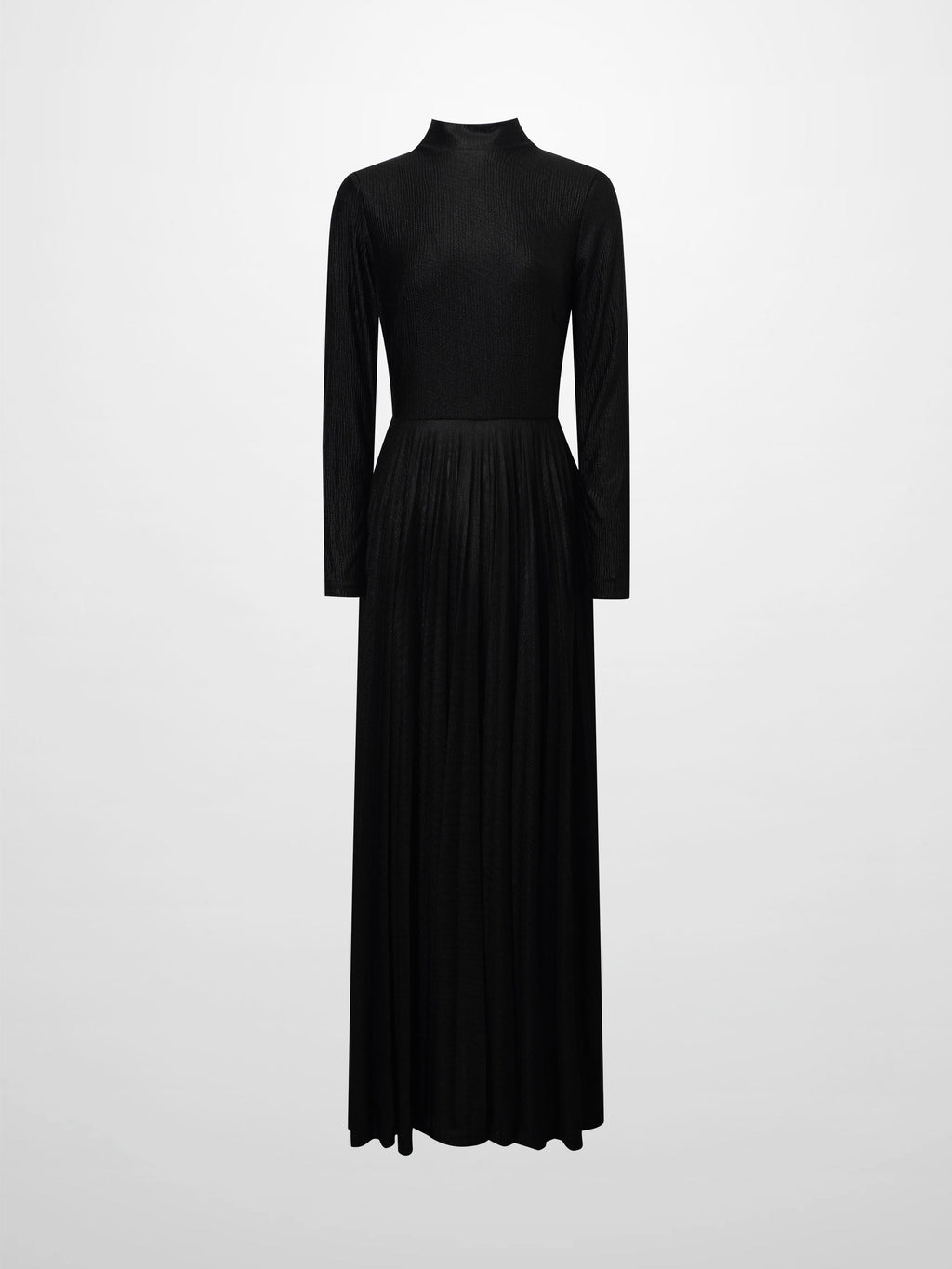 Pleat Bottom Stretch Maxi Dress-Black Shimmer