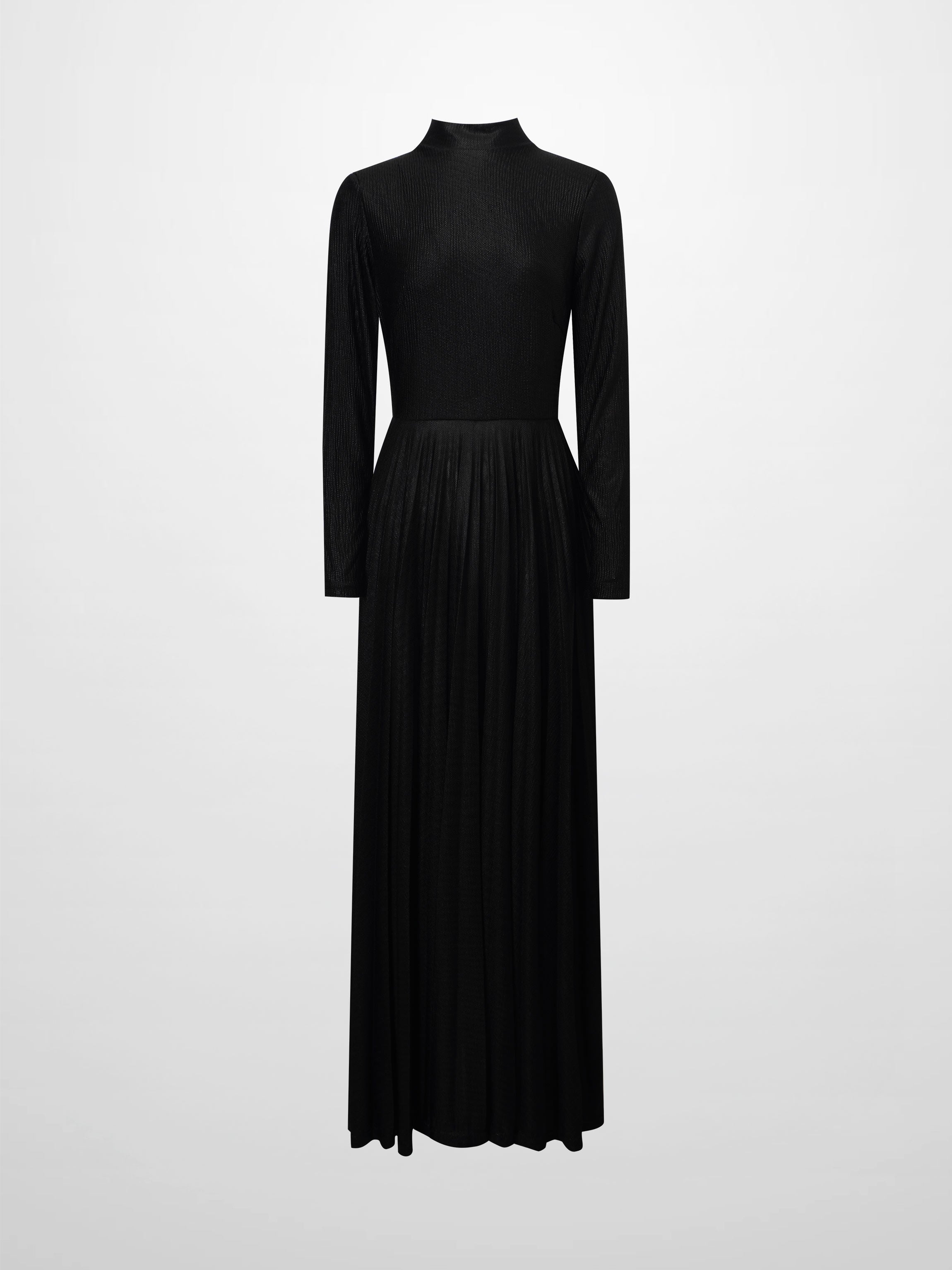 Pleat Bottom Stretch Maxi Dress-Black Shimmer