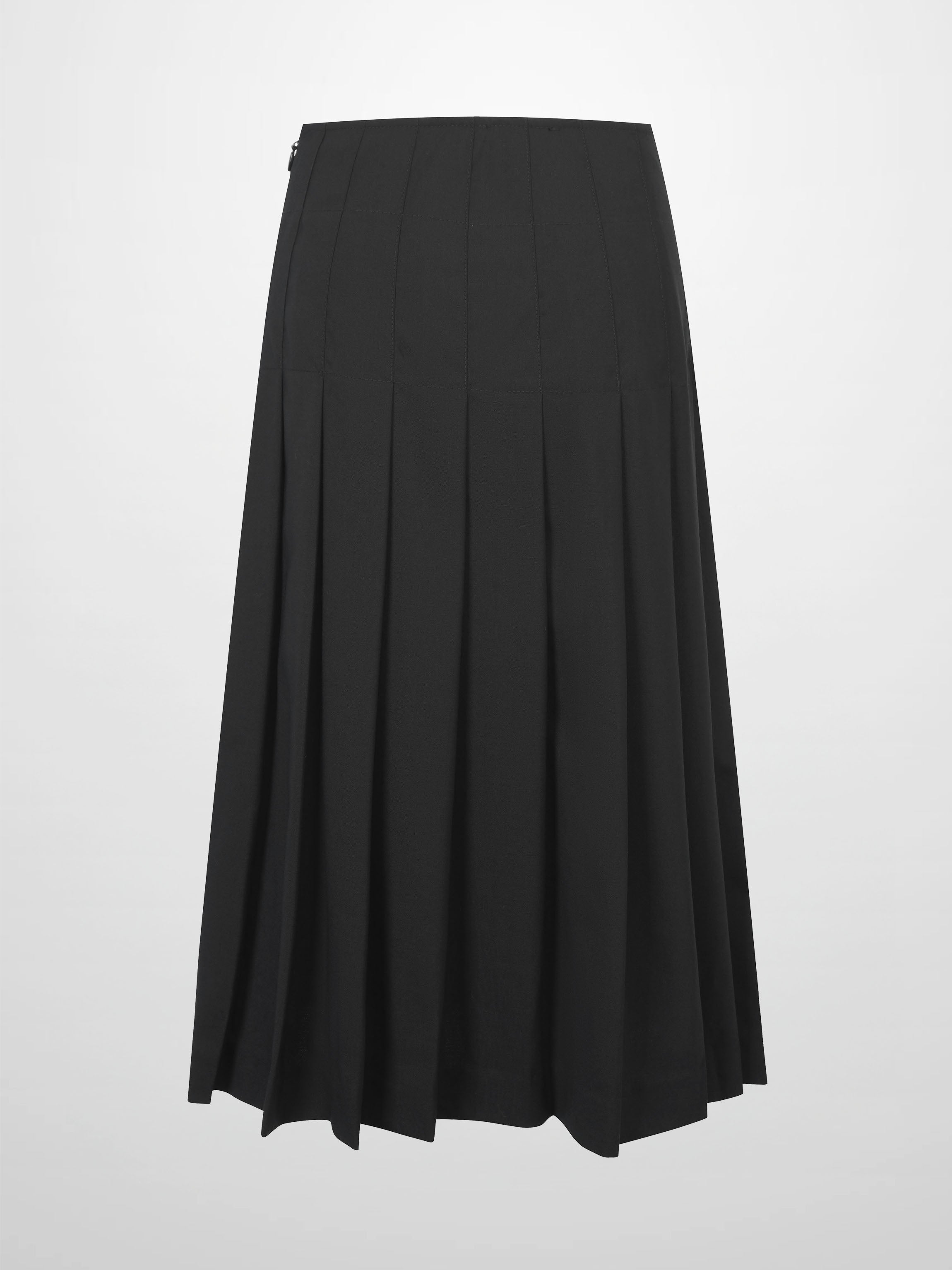 Stitch Down Pleated Wool Skirt-Black