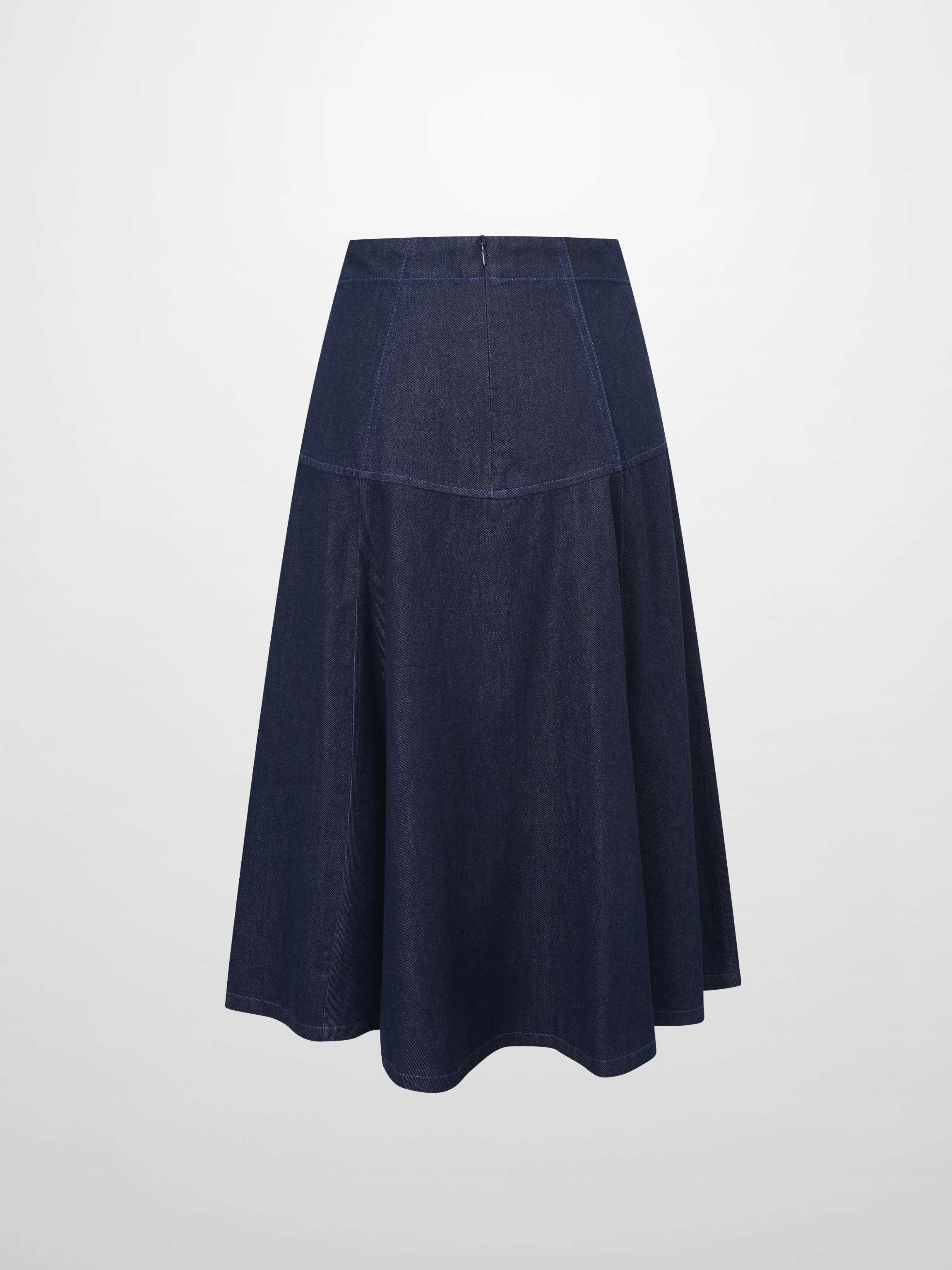 Yoke Denim Short Skirt-Blue