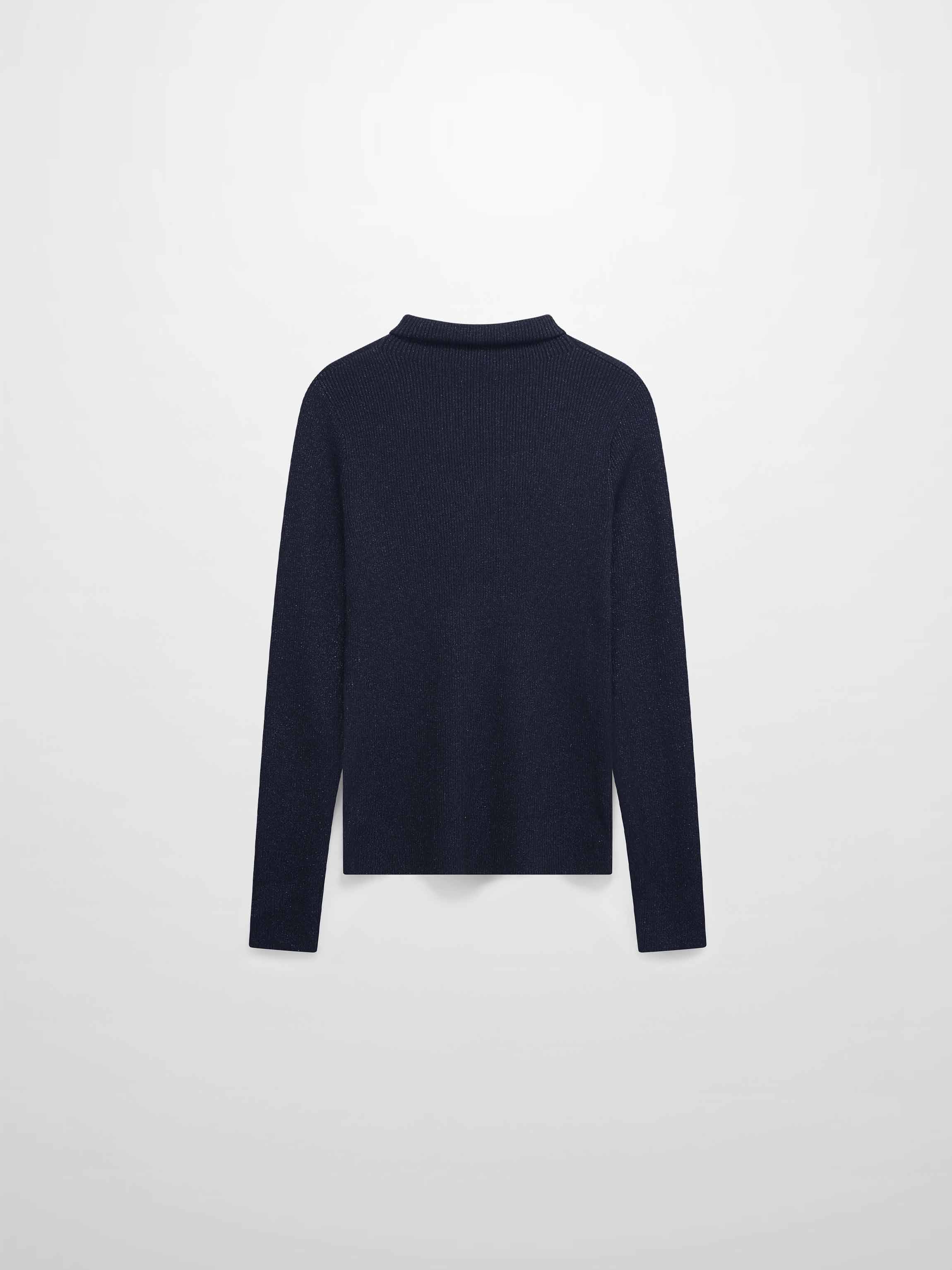 Lurex Ribbed Knit Turtleneck-Navy