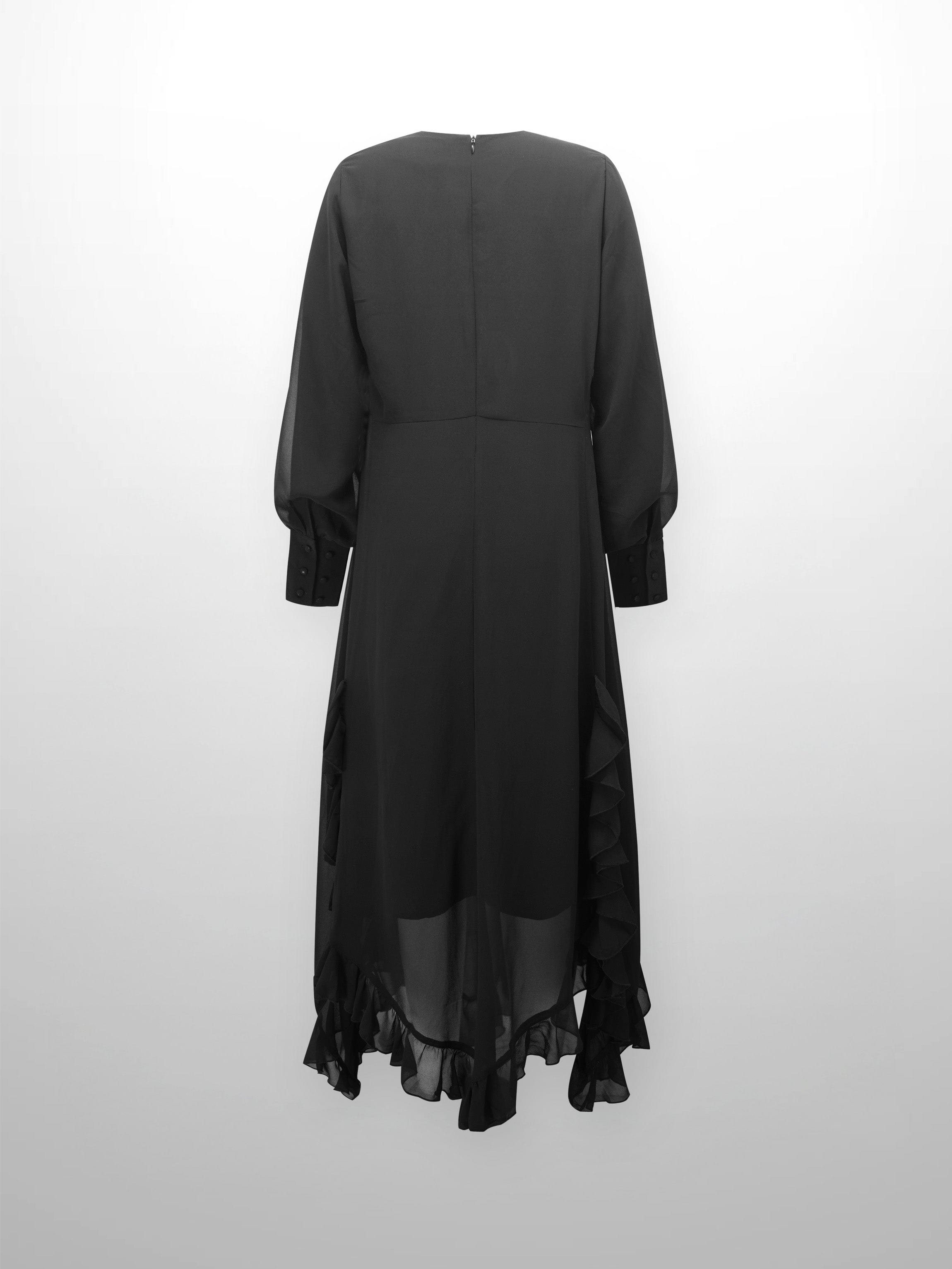 Ruffle Trim Maternity Dress-Black