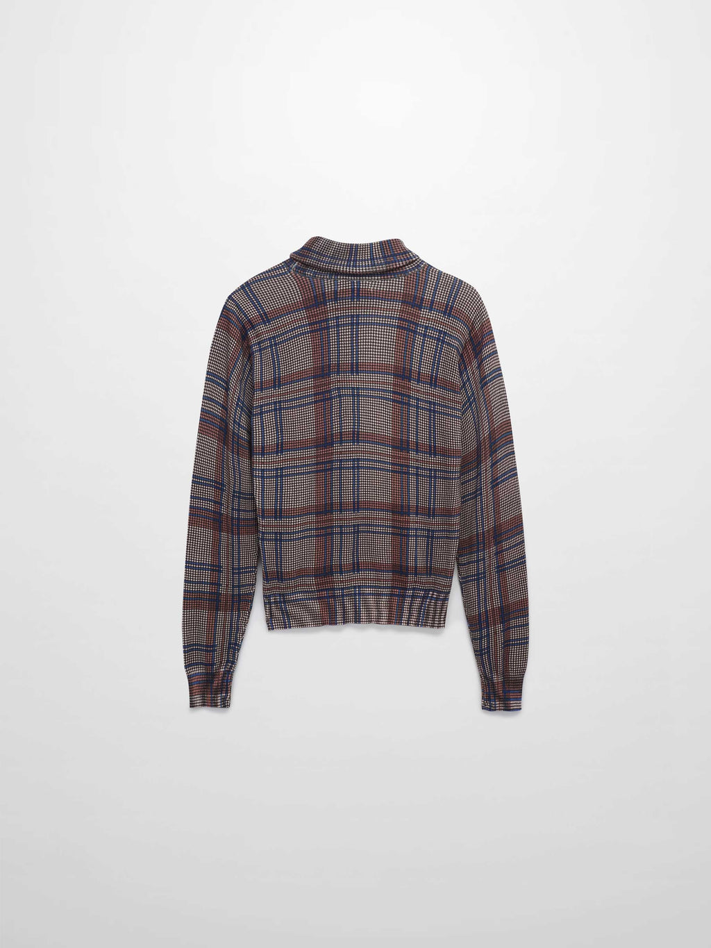 Thin Knit Turtleneck Sweater-Brown/Blue Plaid