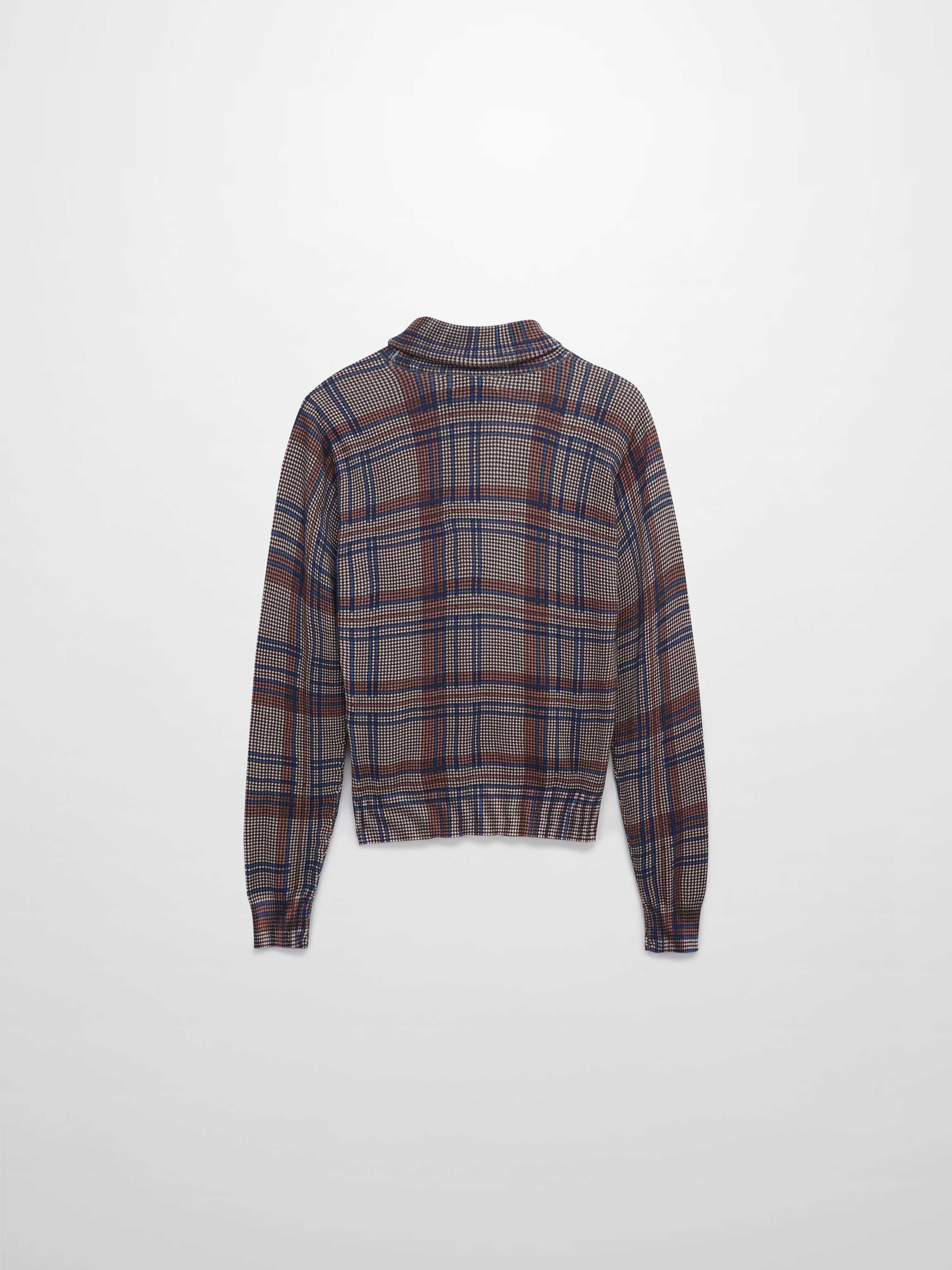 Thin Knit Turtleneck Sweater-Brown/Blue Plaid