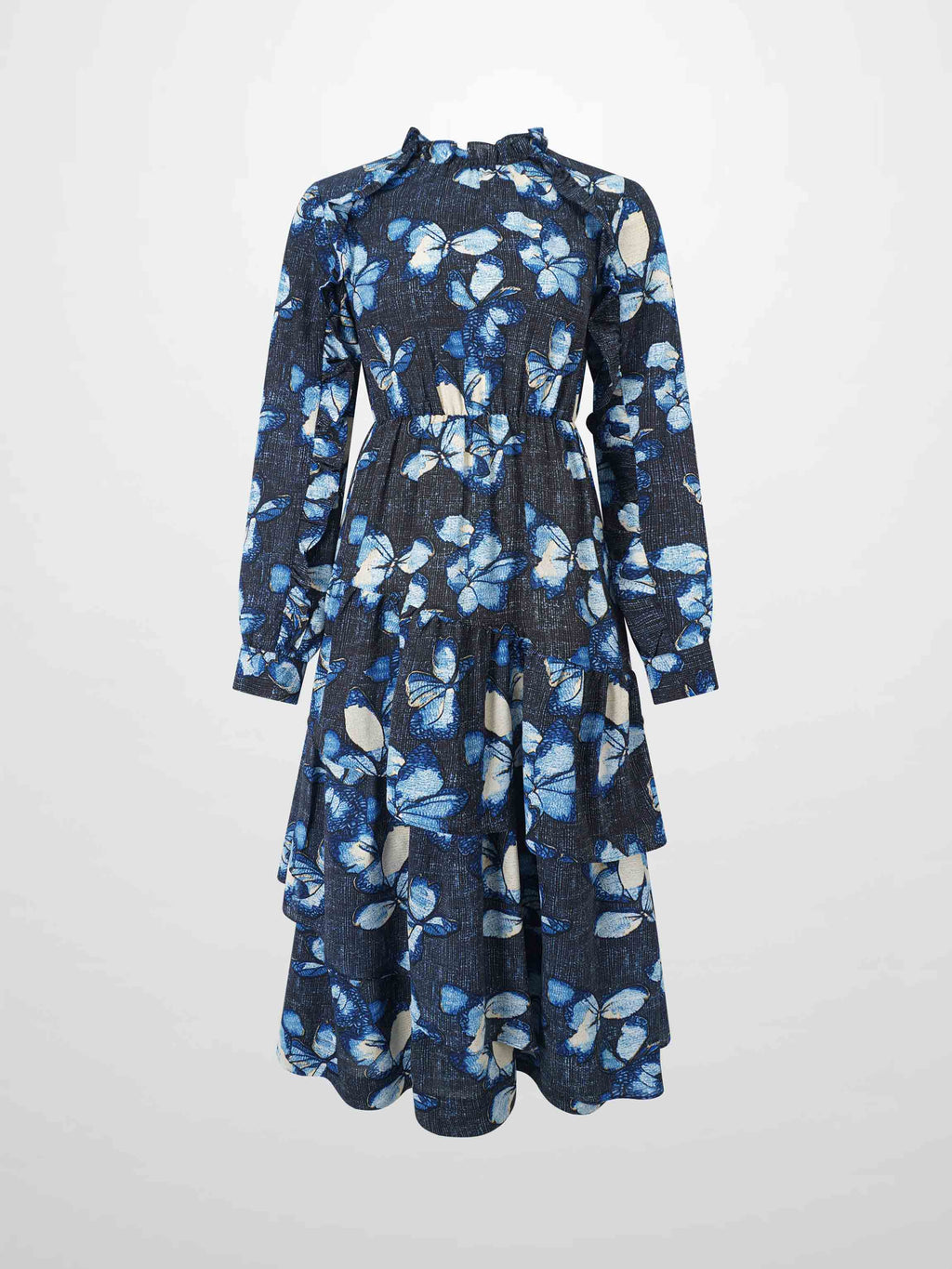 Layered Belted Dress-Blue Floral