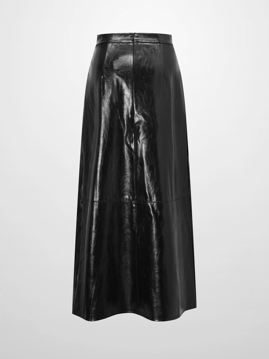 Coated Faux Leather A-Line Skirt-Black