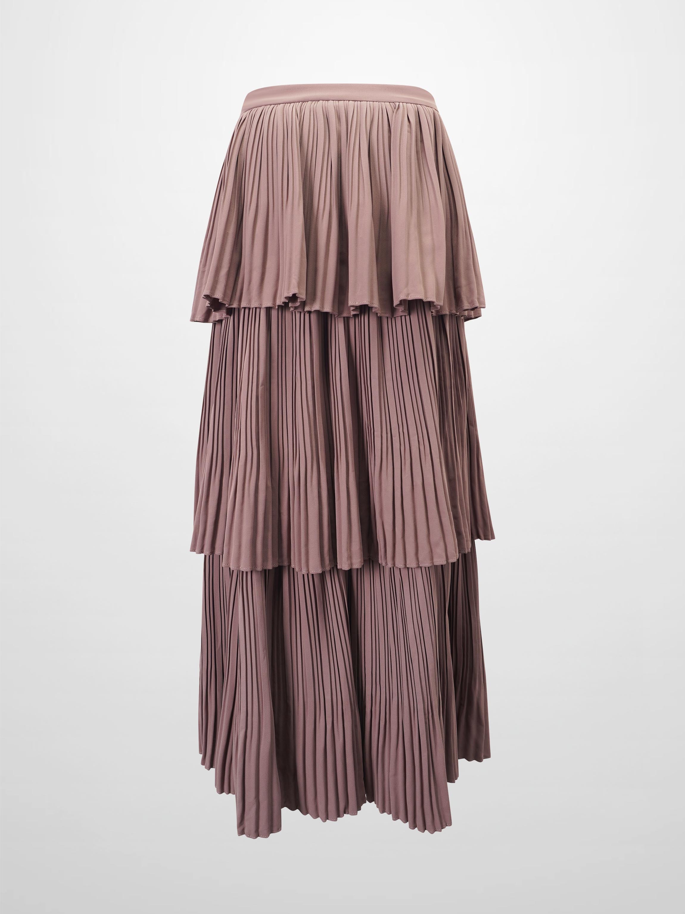 Pleated Layer Skirt 37"-Mocha Mousse