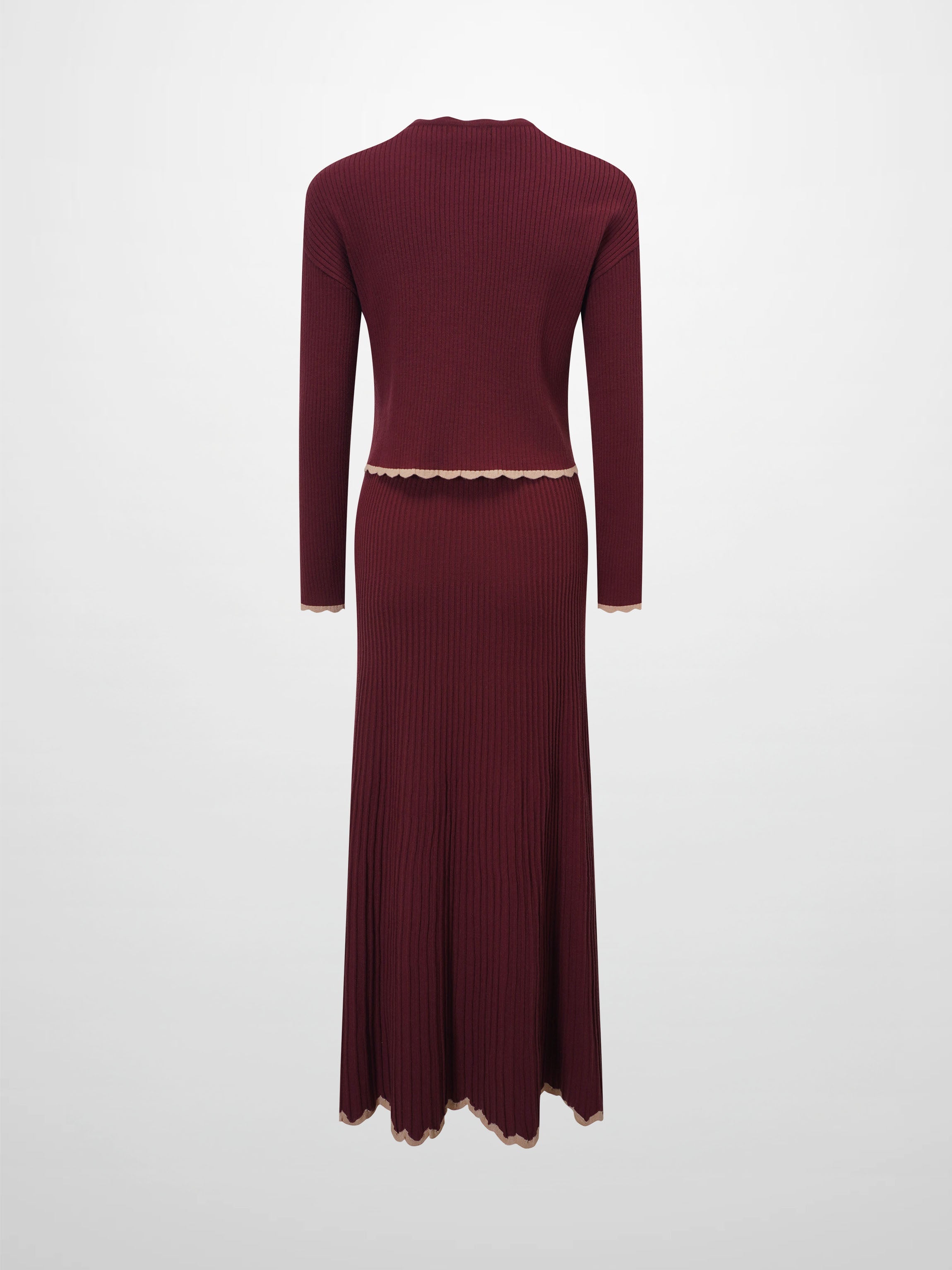 Knit Crop Sweater Dress Set-Burgundy/Pink