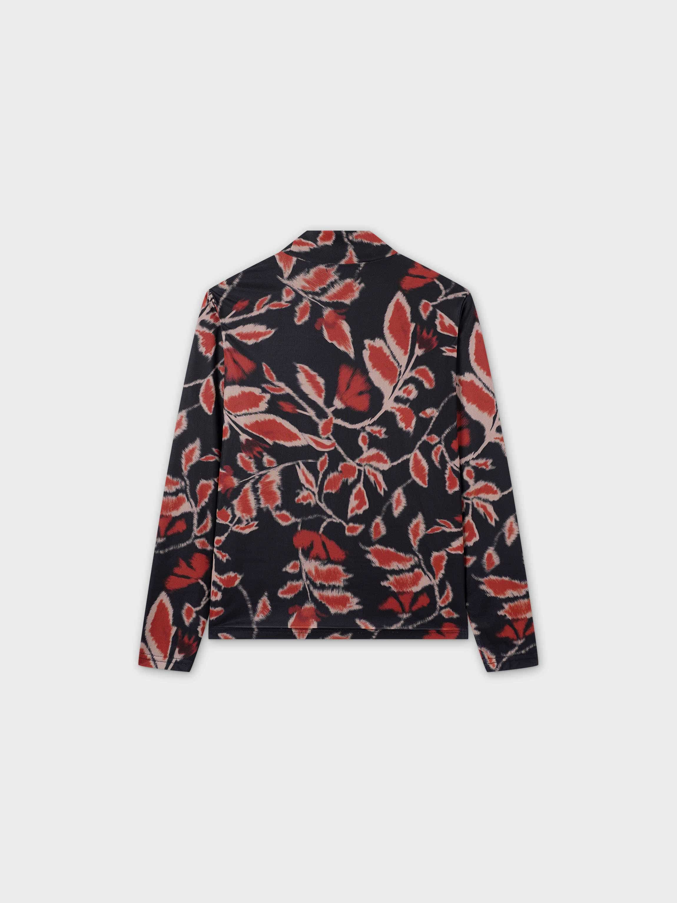 Printed Mesh Turtleneck-Marigold