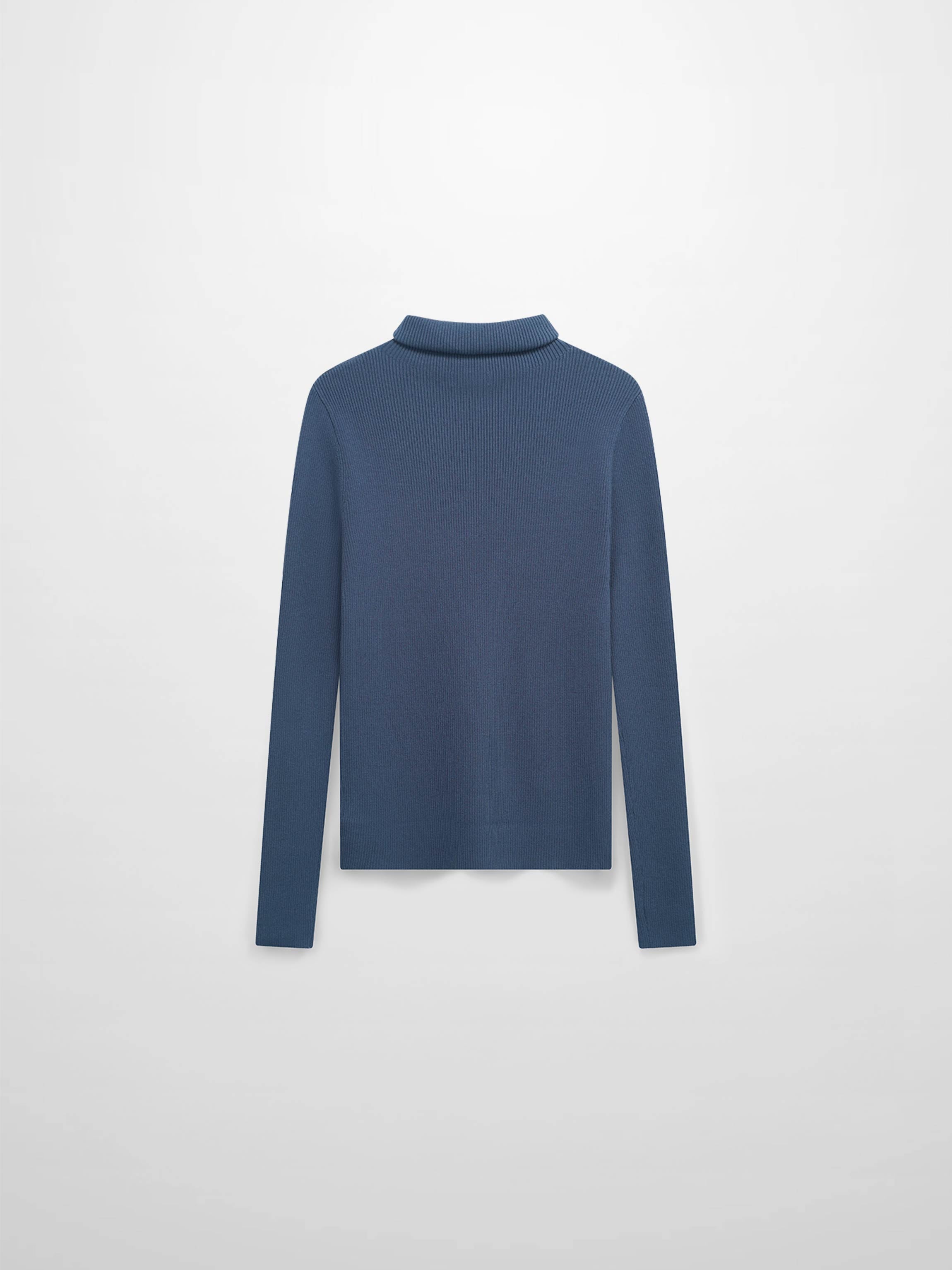 Knit Ribbed Turtleneck-True Blue