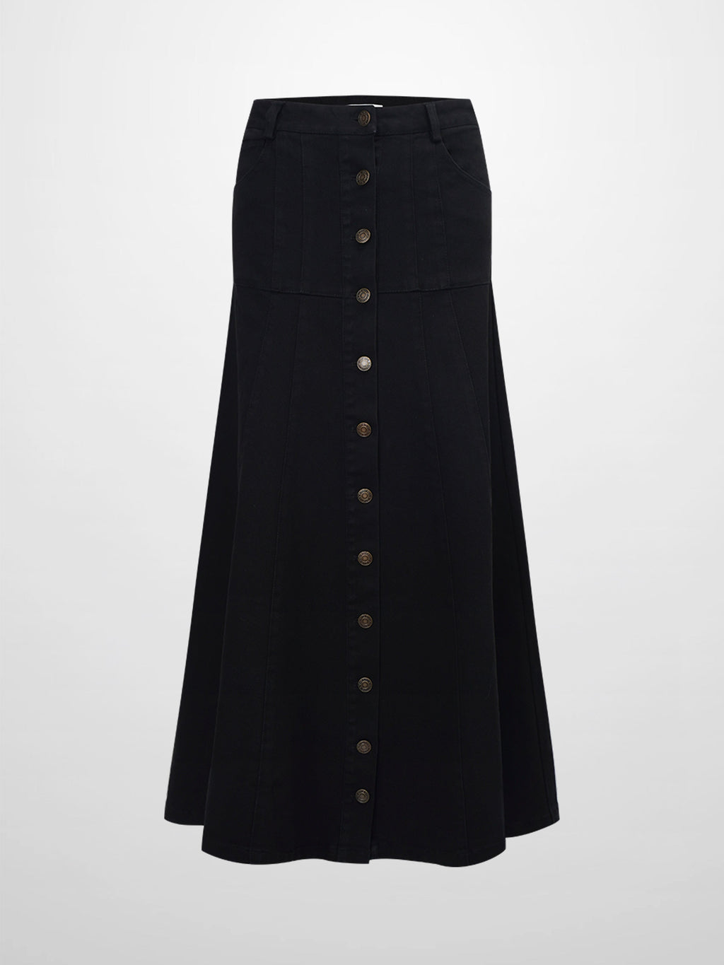 Drop Waist Denim Skirt-Black