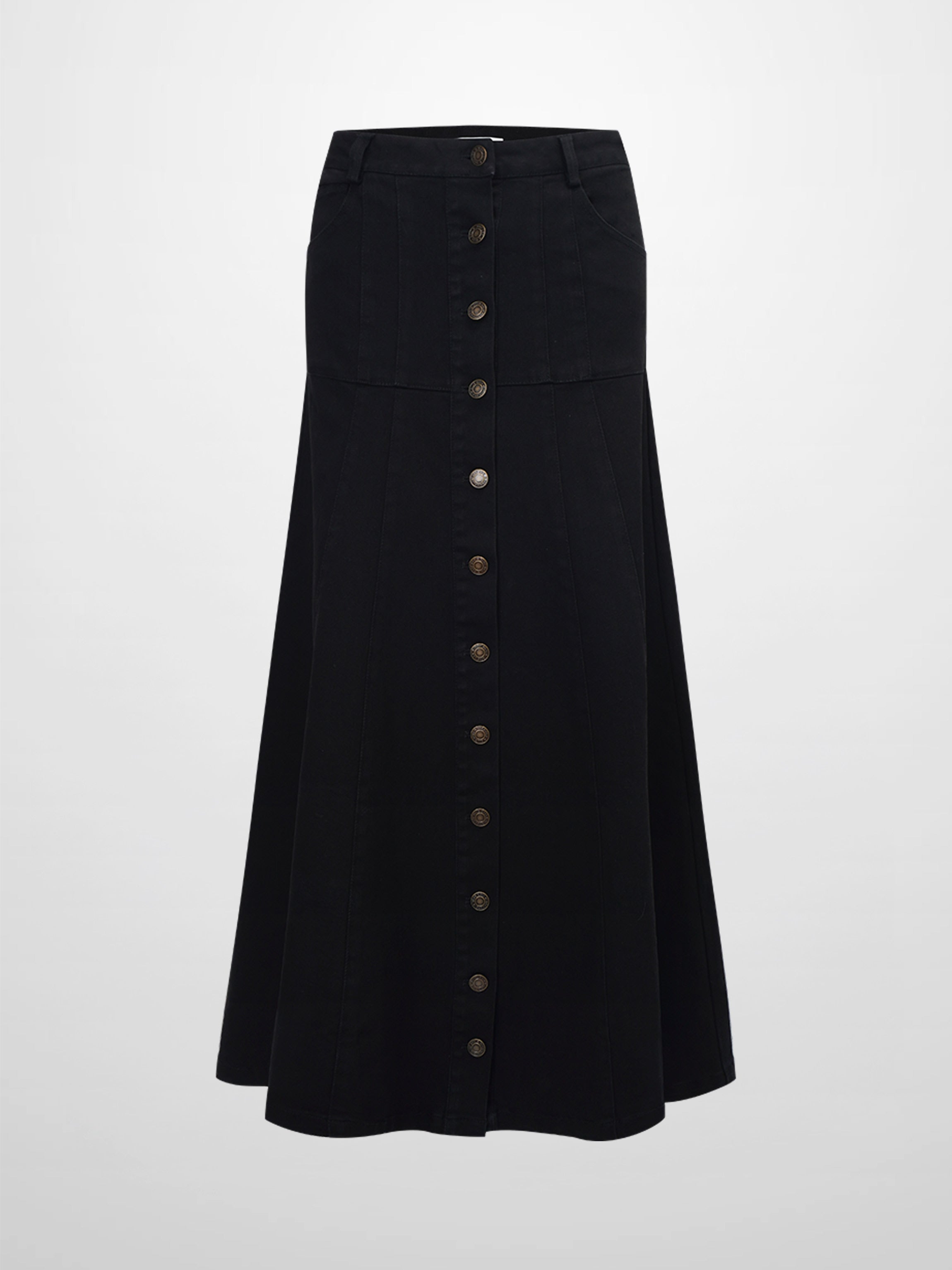 Drop Waist Denim Skirt-Black