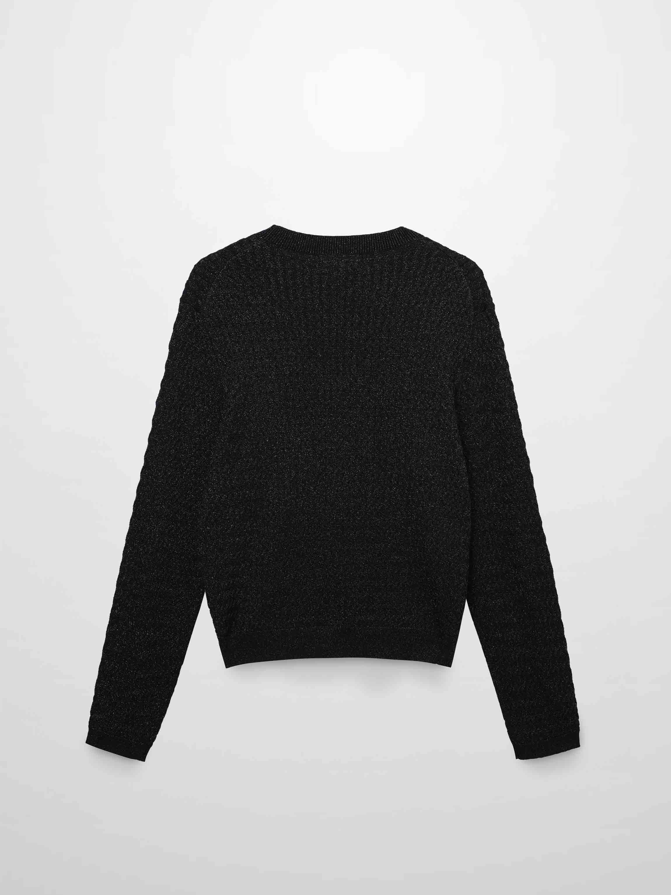 Textured Lurex Crew Sweater-Black