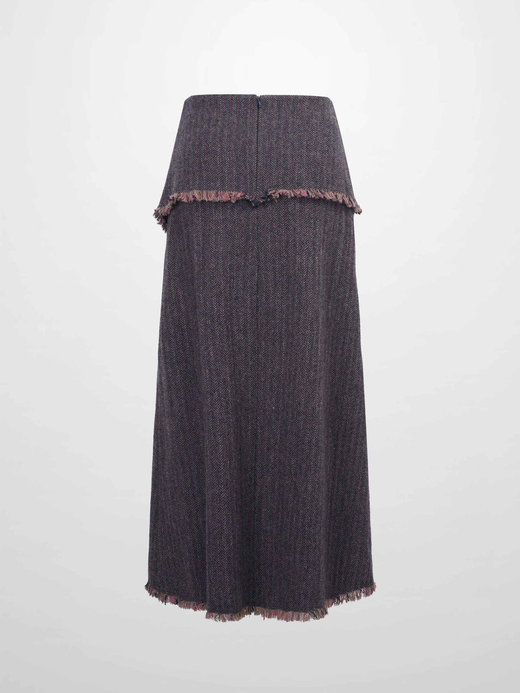 Tweed Herringbone Fringe Skirt 35"-Pink/Purple