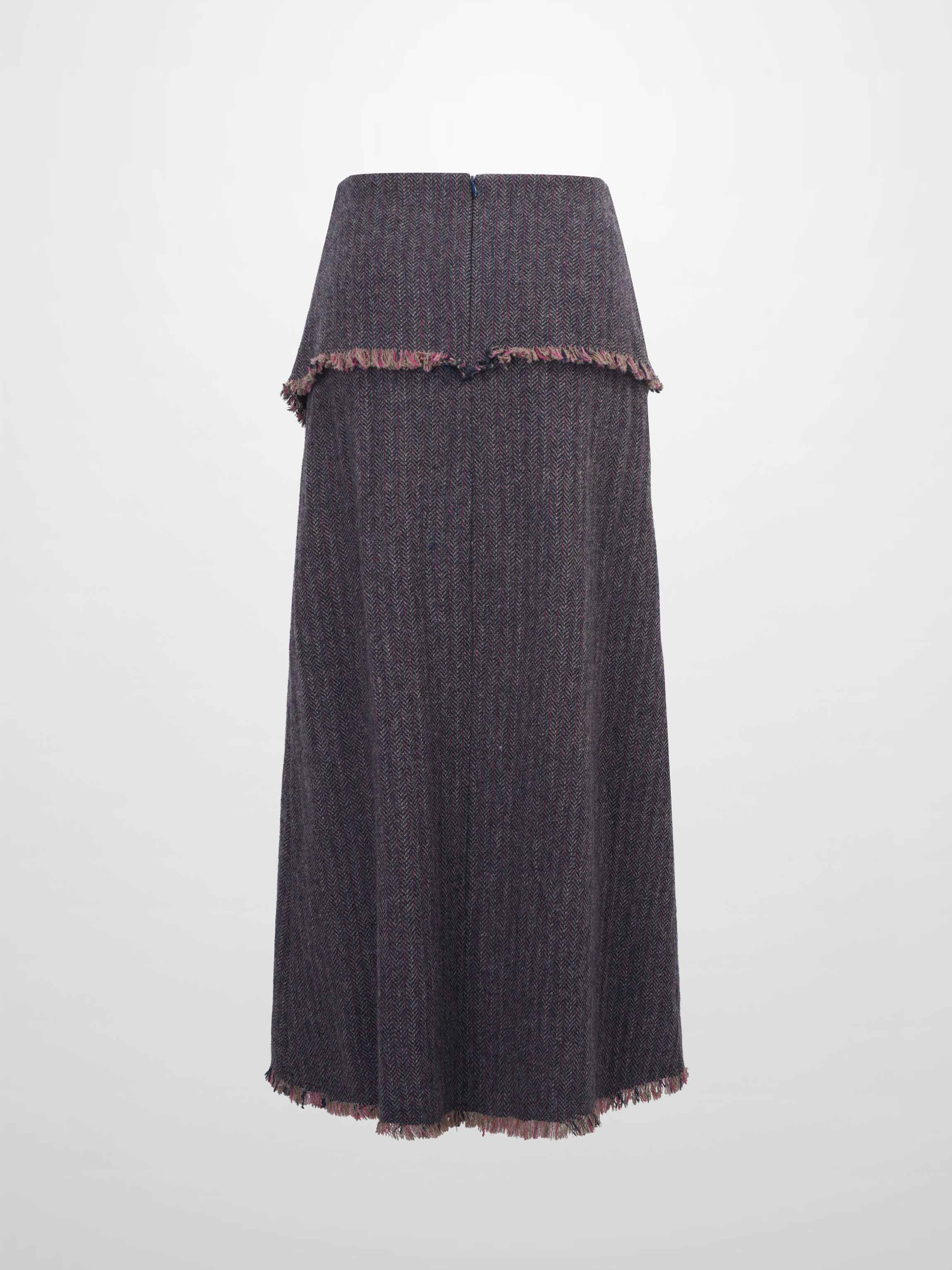 Tweed Herringbone Fringe Skirt 35"-Pink/Purple