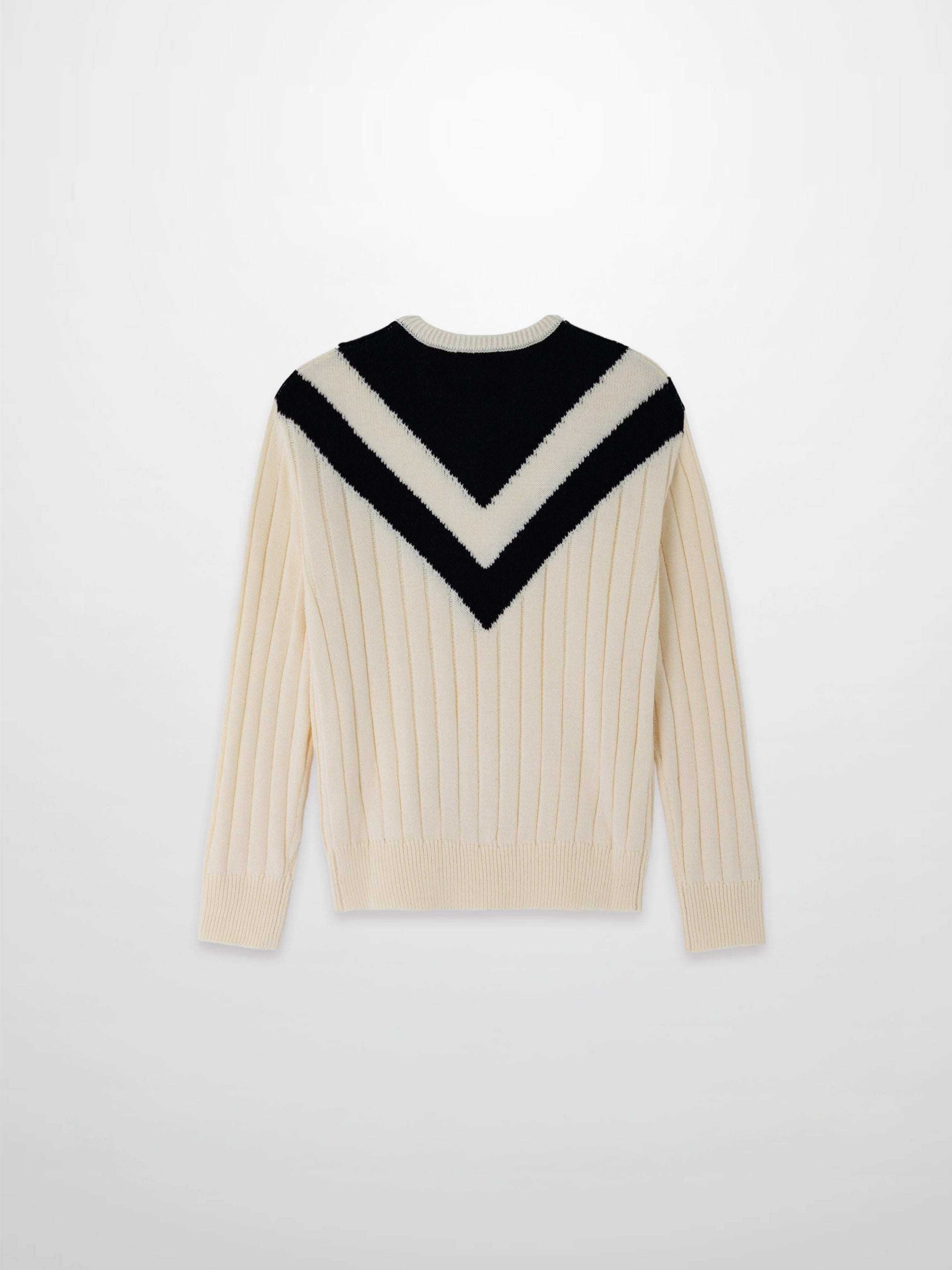 V Neck Stripe Sweater-Cream/Black
