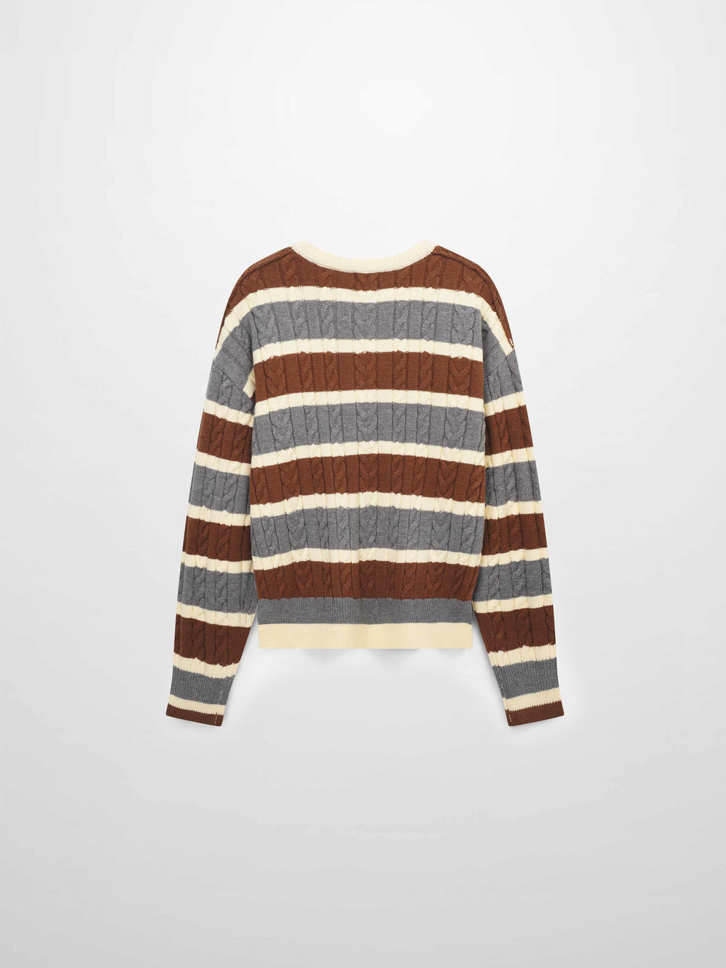Cable Striped Sweater-Brown/Grey