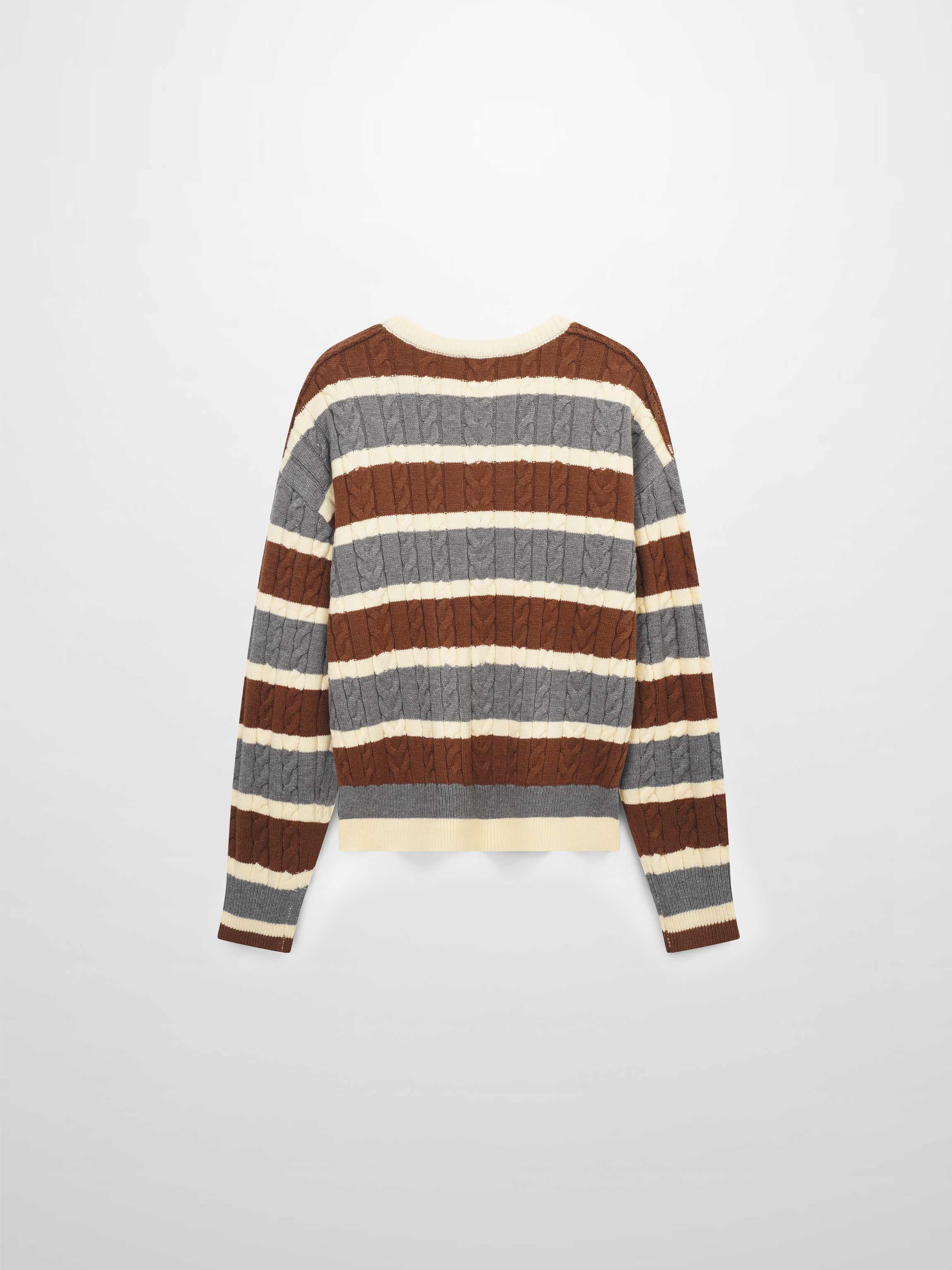 Cable Striped Sweater-Brown/Grey