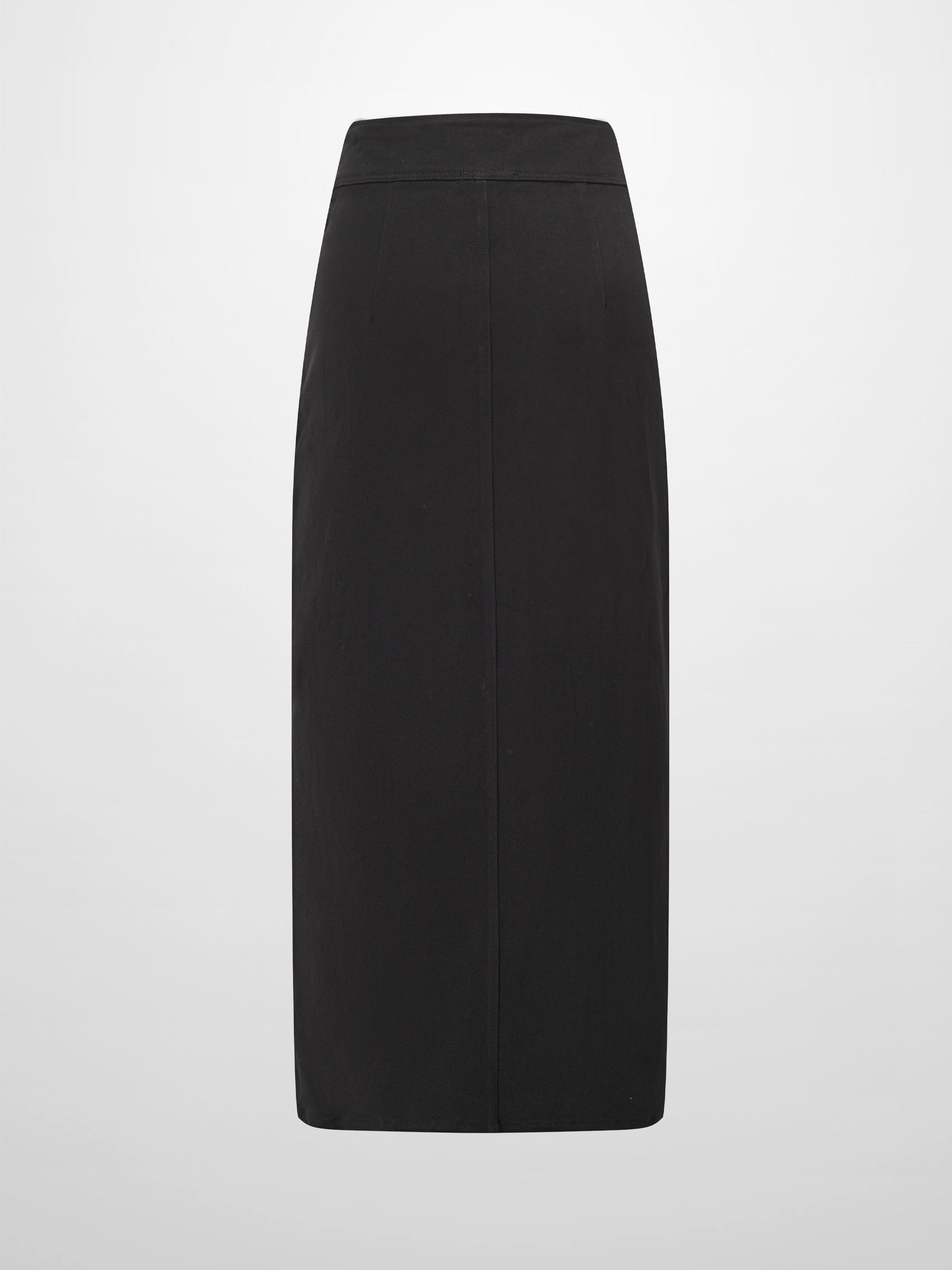 Button Down Denim Skirt-Black