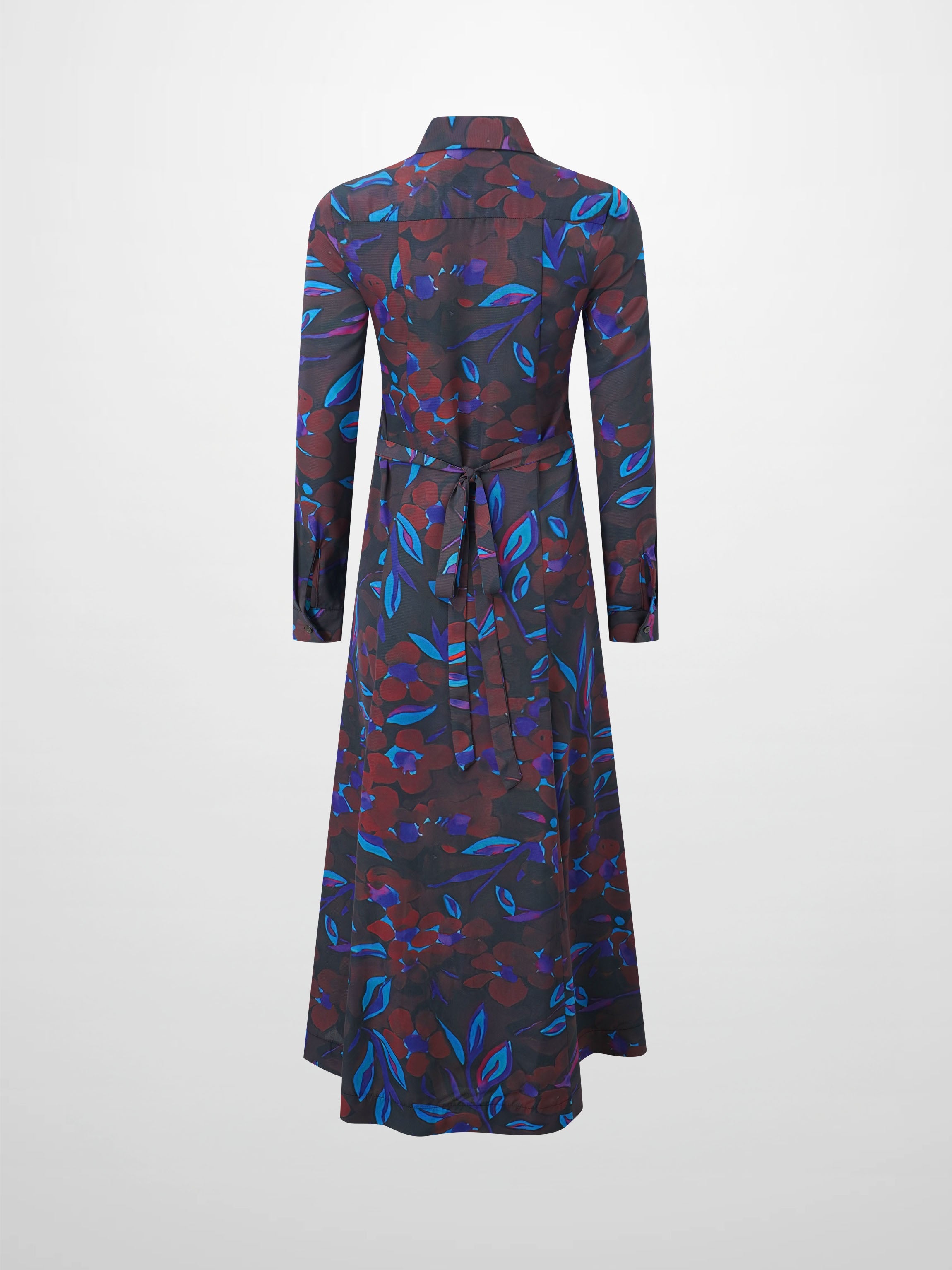 Collared A-Line Shirtdress-Brown Floral