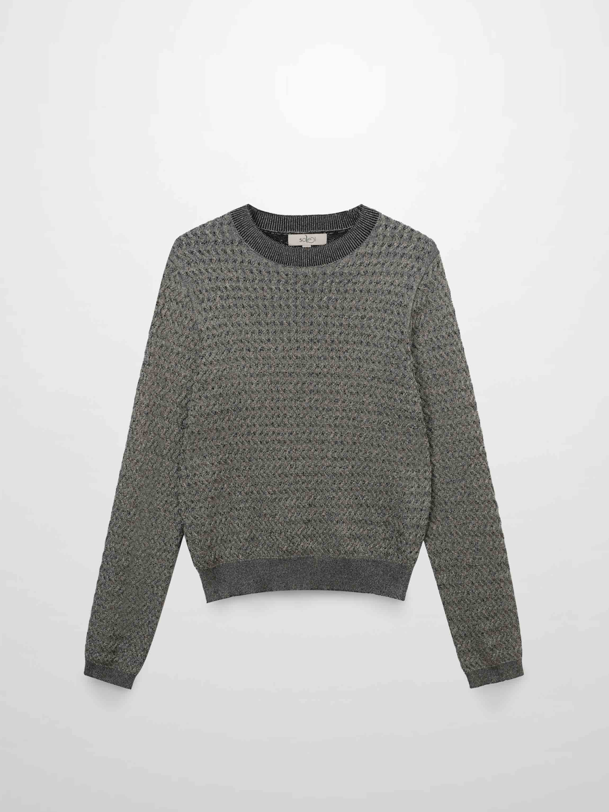 Textured Lurex Crew Sweater-Gold