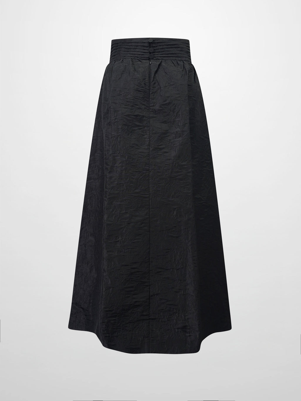 Pleated Waistband Brocade Full Skirt-Black