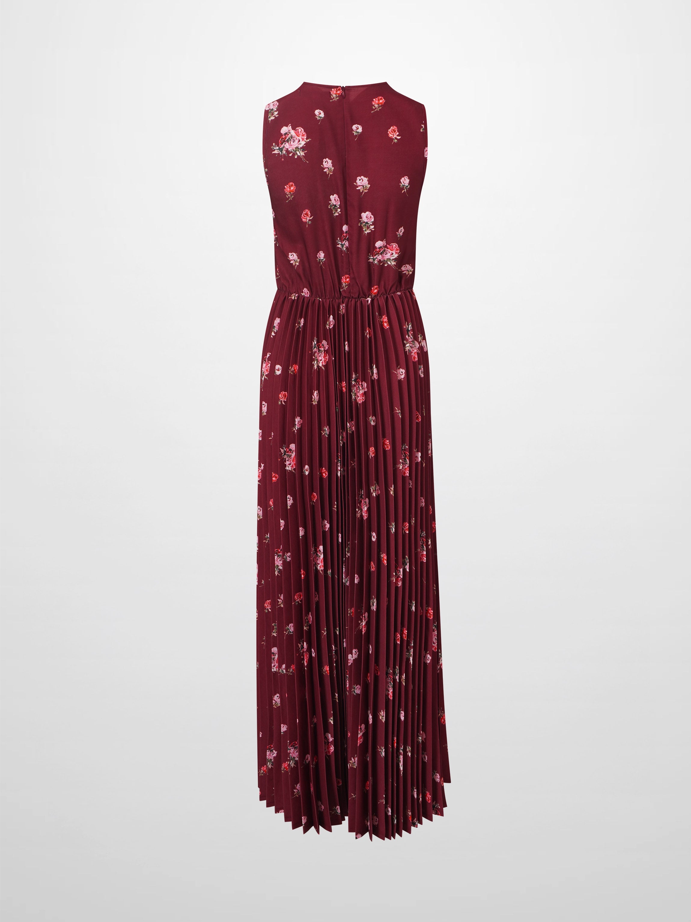 Pleated Bottom Slip Dress-Burgundy Floral