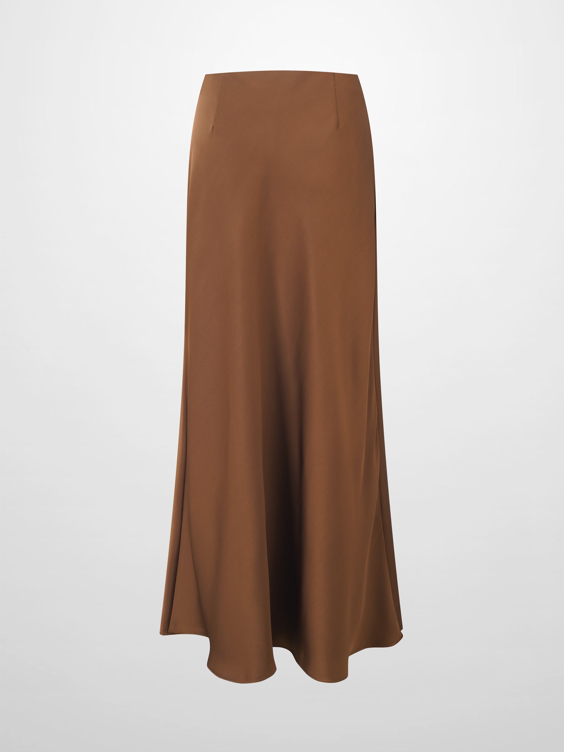 Solid Faux Satin Slip Skirt-Brown