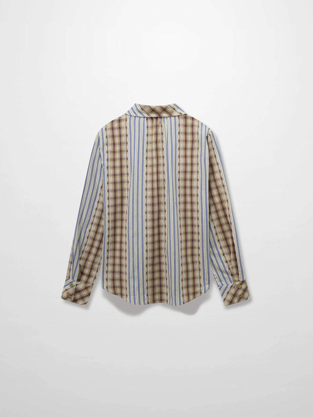 Mix Pinstripe Button Down Shirt-Tan/Blue Mix Media