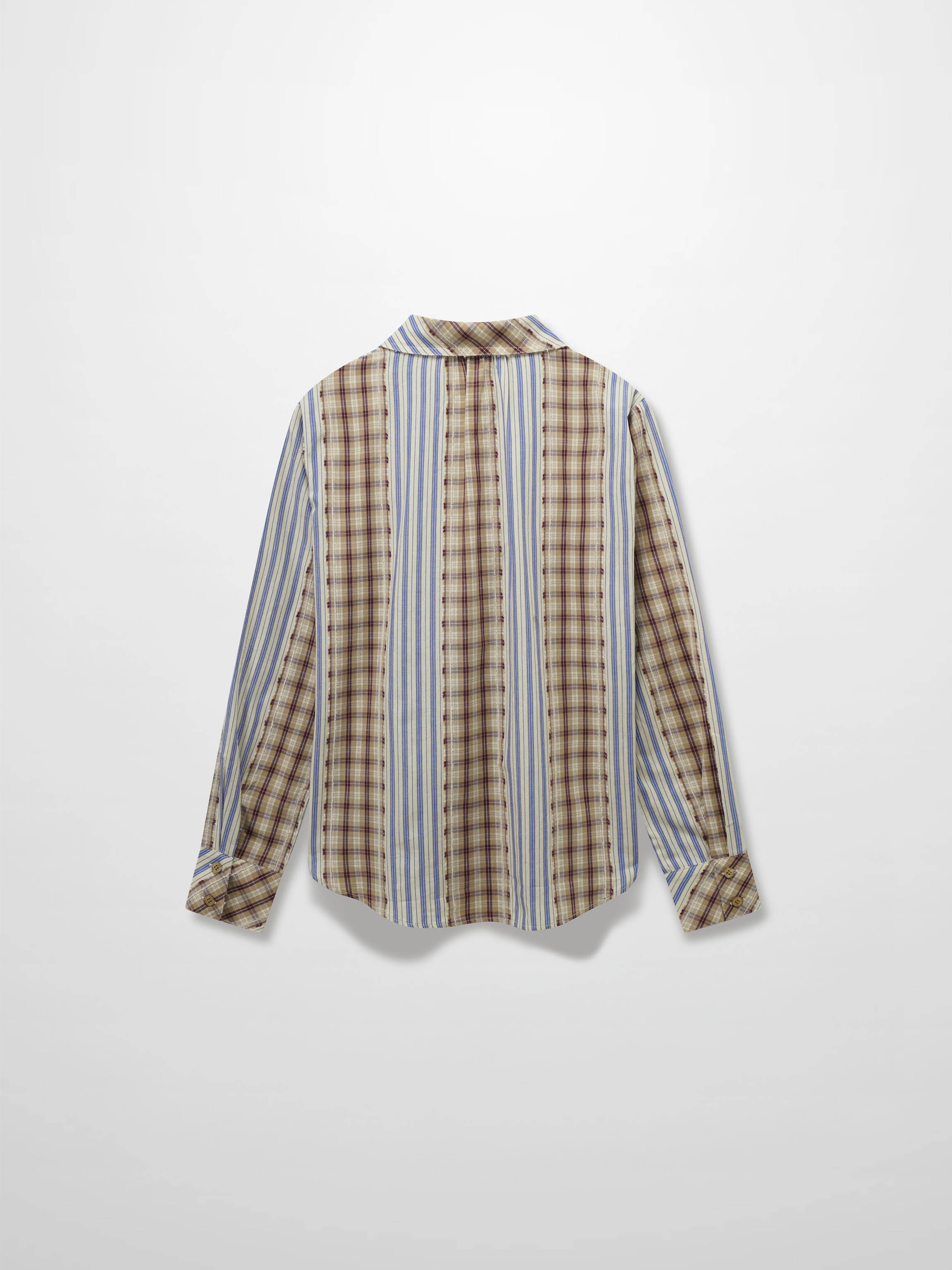 Mix Pinstripe Button Down Shirt-Tan/Blue Mix Media