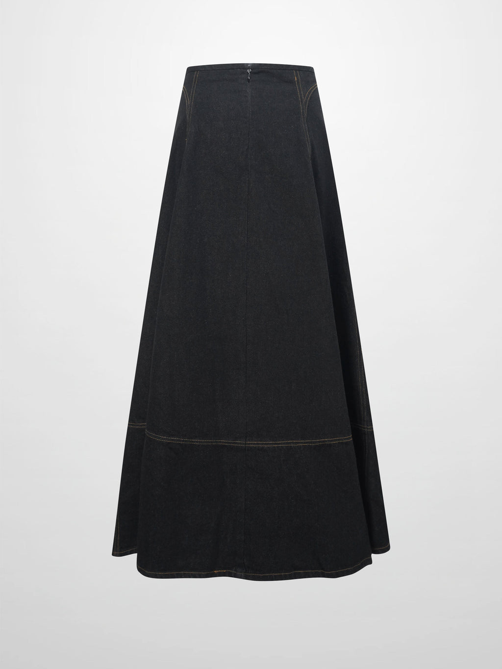 Seamed Full Circle Denim Skirt-Black