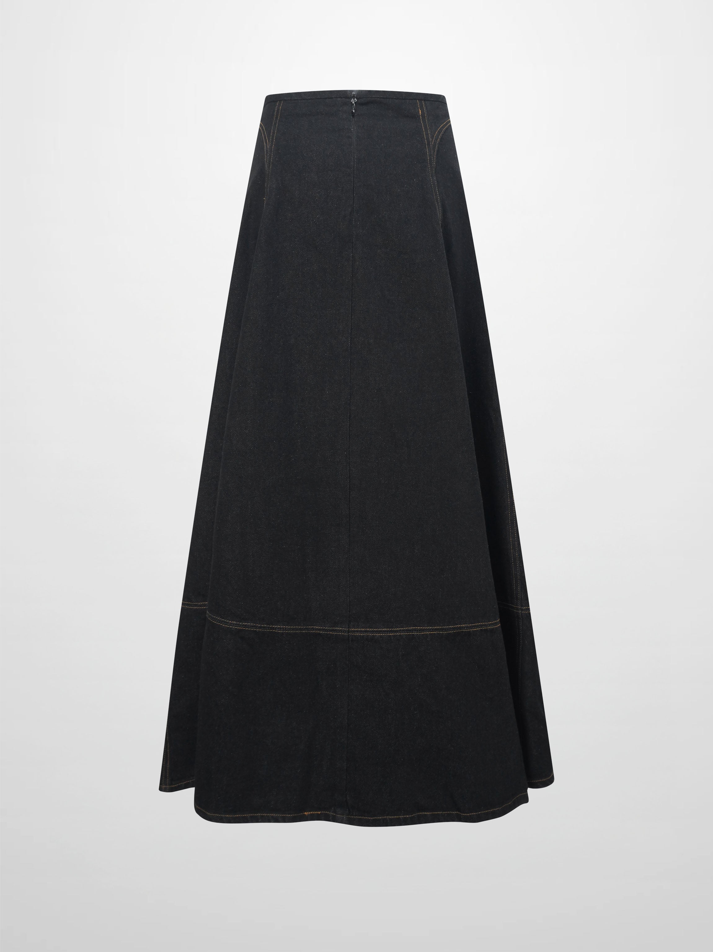 Seamed Full Circle Denim Skirt-Black
