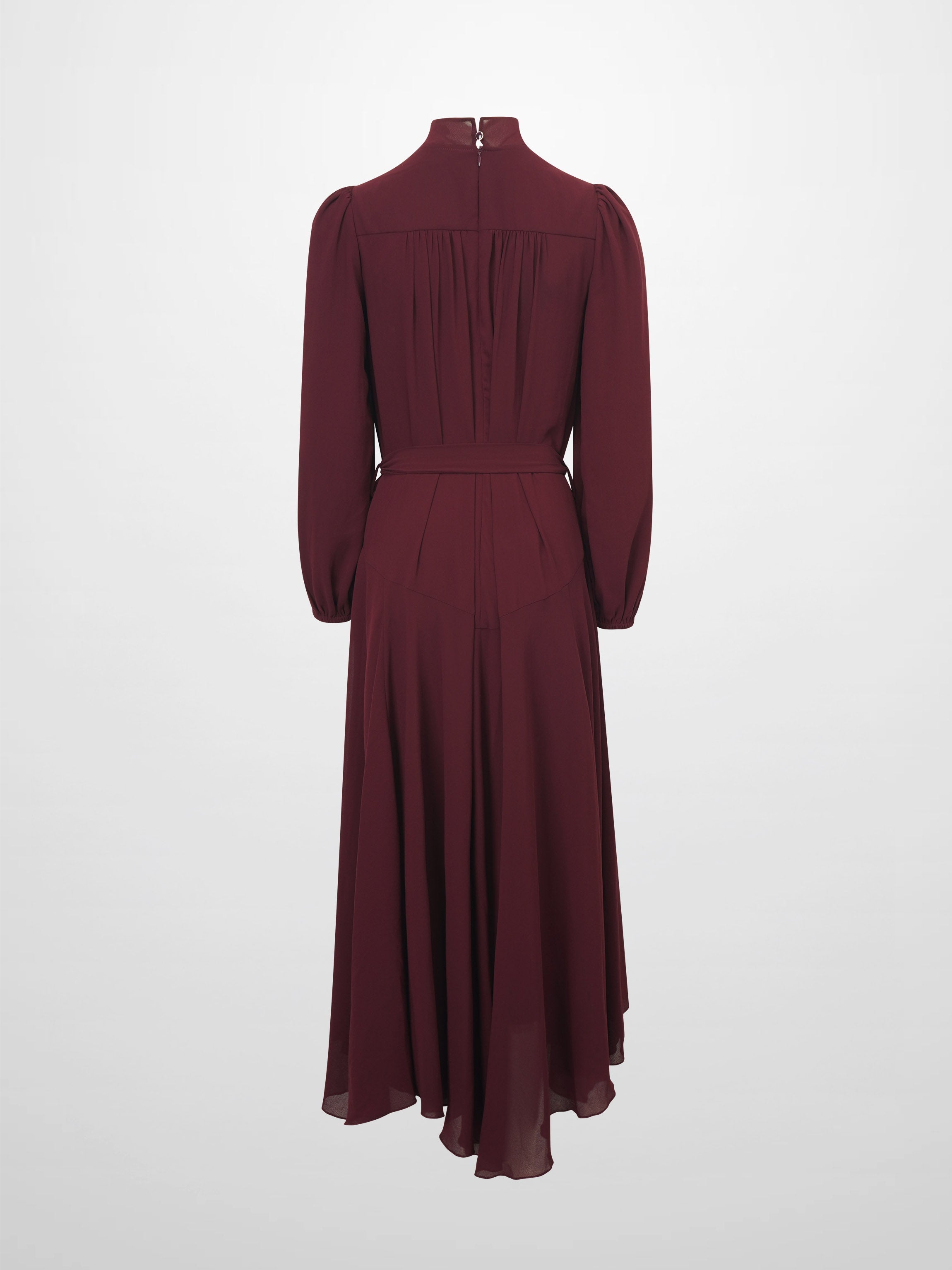 Asymmetrical Bottom Belted Dress-Burgundy