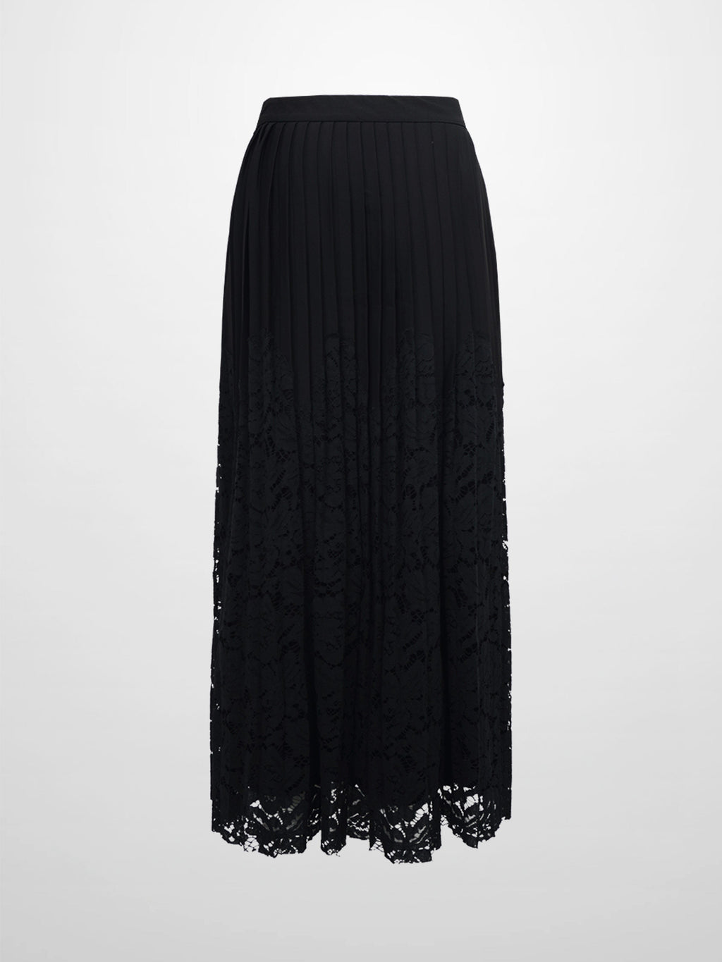 Lace Bottom Pleated Skirt-Black
