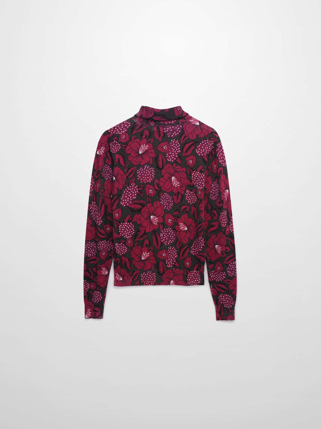 Thin Knit Turtleneck Sweater-Grey Pink Floral